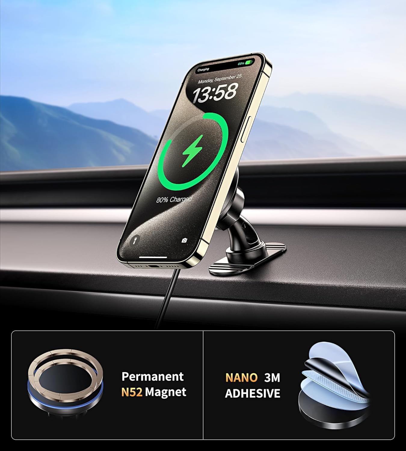 UPTOHIGH For Magsafe Car Mount Charger, 15W Fast Charging LED Magnetic - View #12