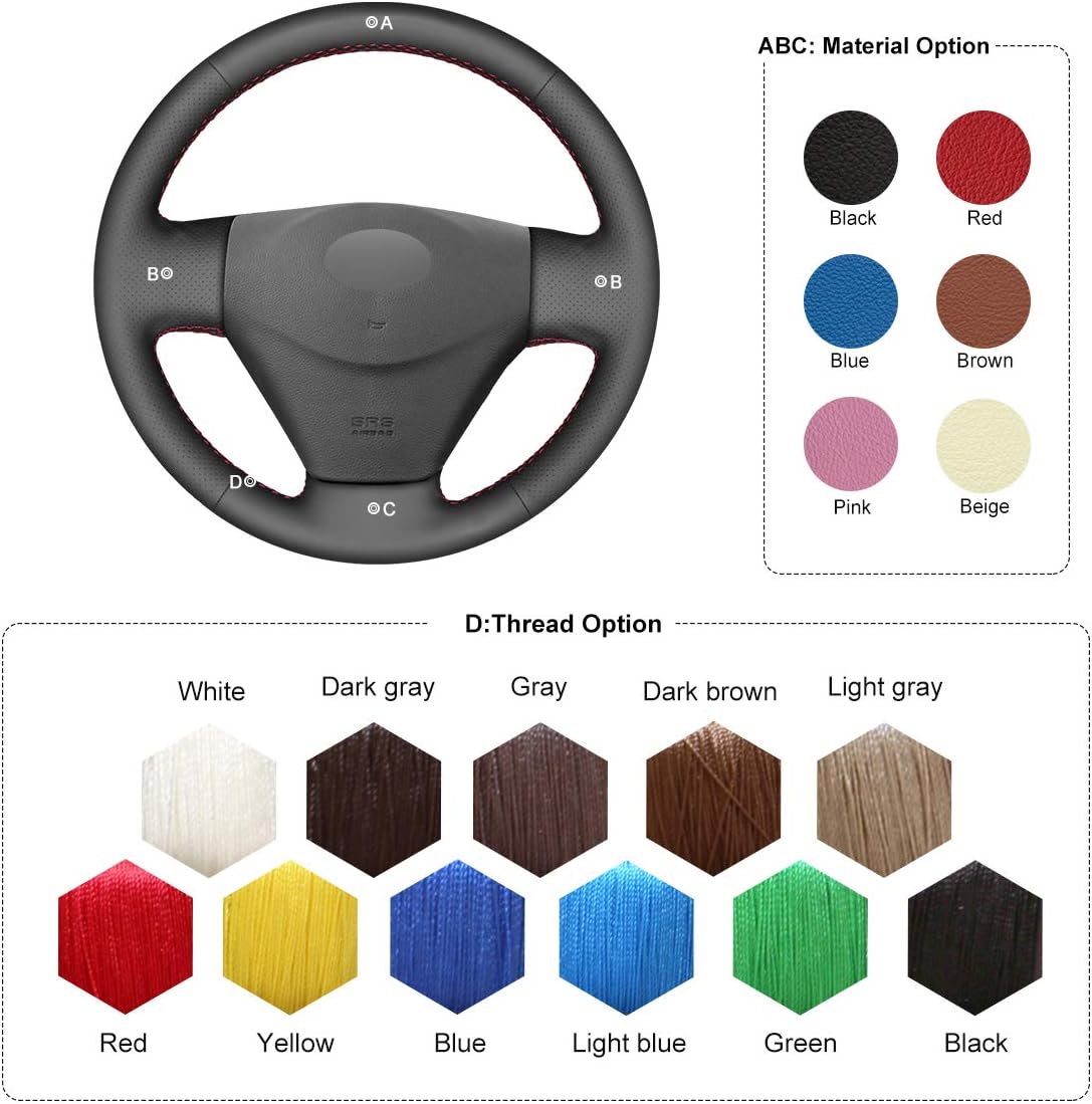 MEWANT Customized Hand-Stitch Black Artificial Leather Car Steering Wheel Cover for Hyundai Accent 2006-2011