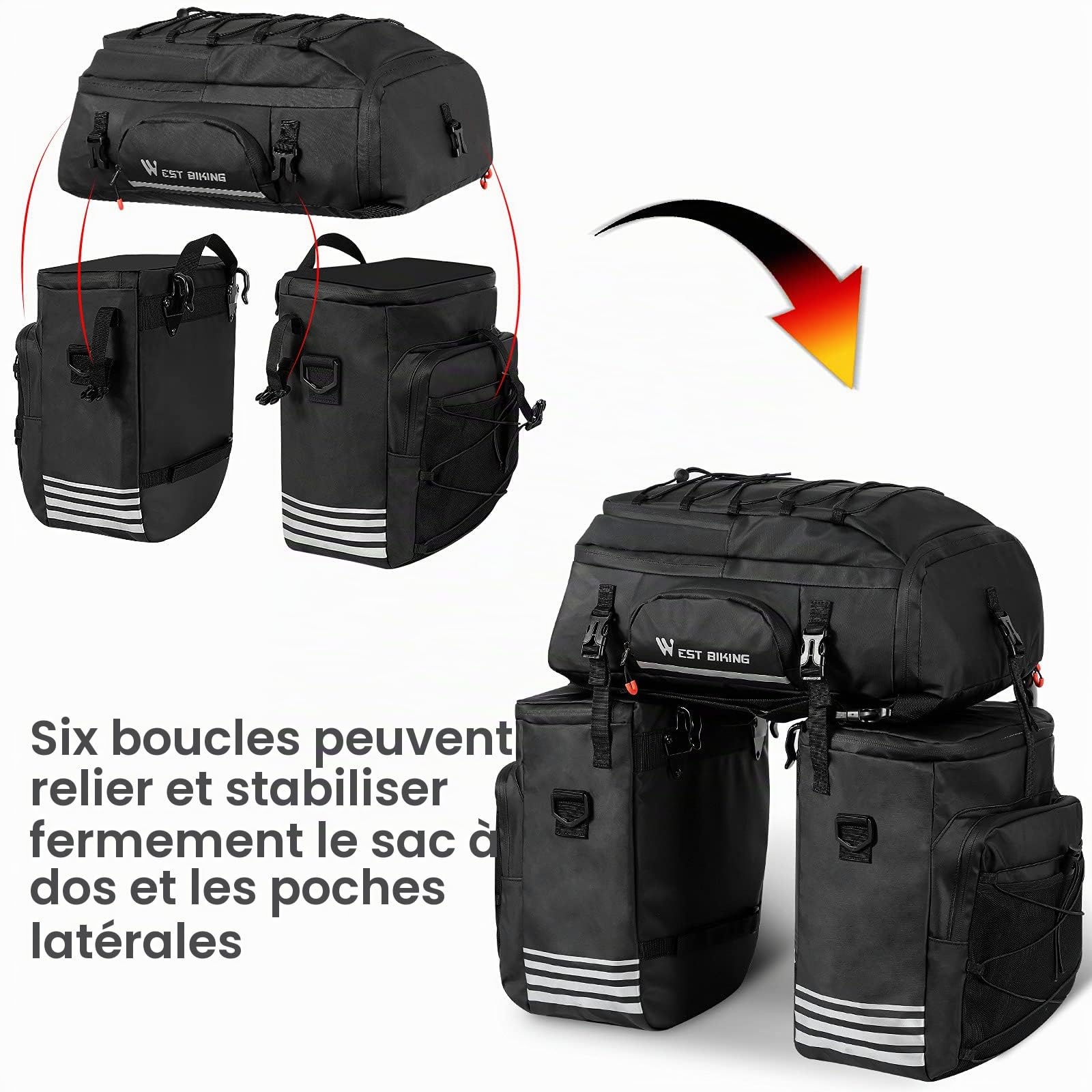 XIQI 48L Sacoche Vélo Porte-Bagage Arrière l Sacoche Vélo 3 en 1 Double Sacoches Velo，Sacoche de Siège Arrière de vélo avec Couverture Imperméable,étanche Cycle Pannier Sacoches Velo pour VTT
