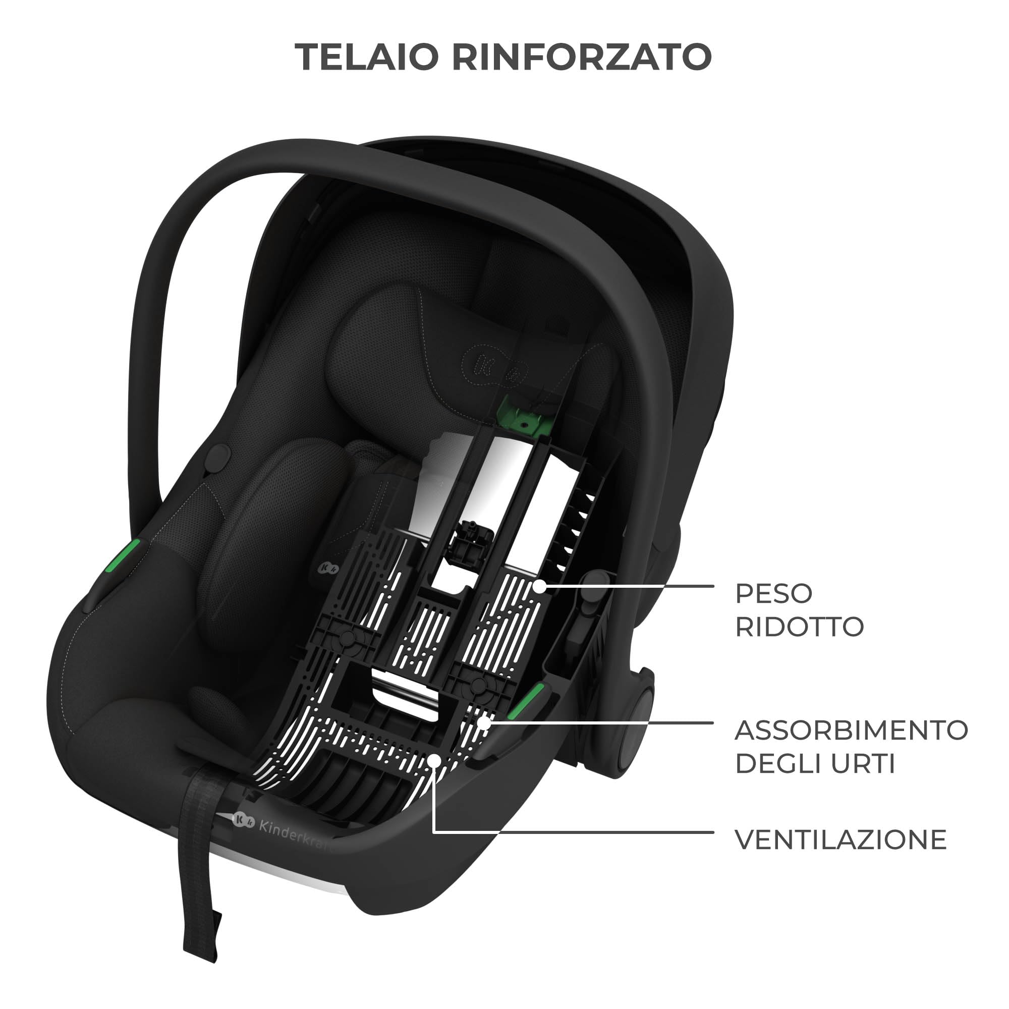 Kinderkraft I-LITE Seggiolino per Bambini, Con Base ENDURA SAFE FX, Seggiolino Auto i-Size, 40–87 cm, Girevole, ISOFIX, ERGO PAD, Sistema Modulare, Pesa 3,2 kg, Cintura a 5 Punti, 0–12 Anni, Nero