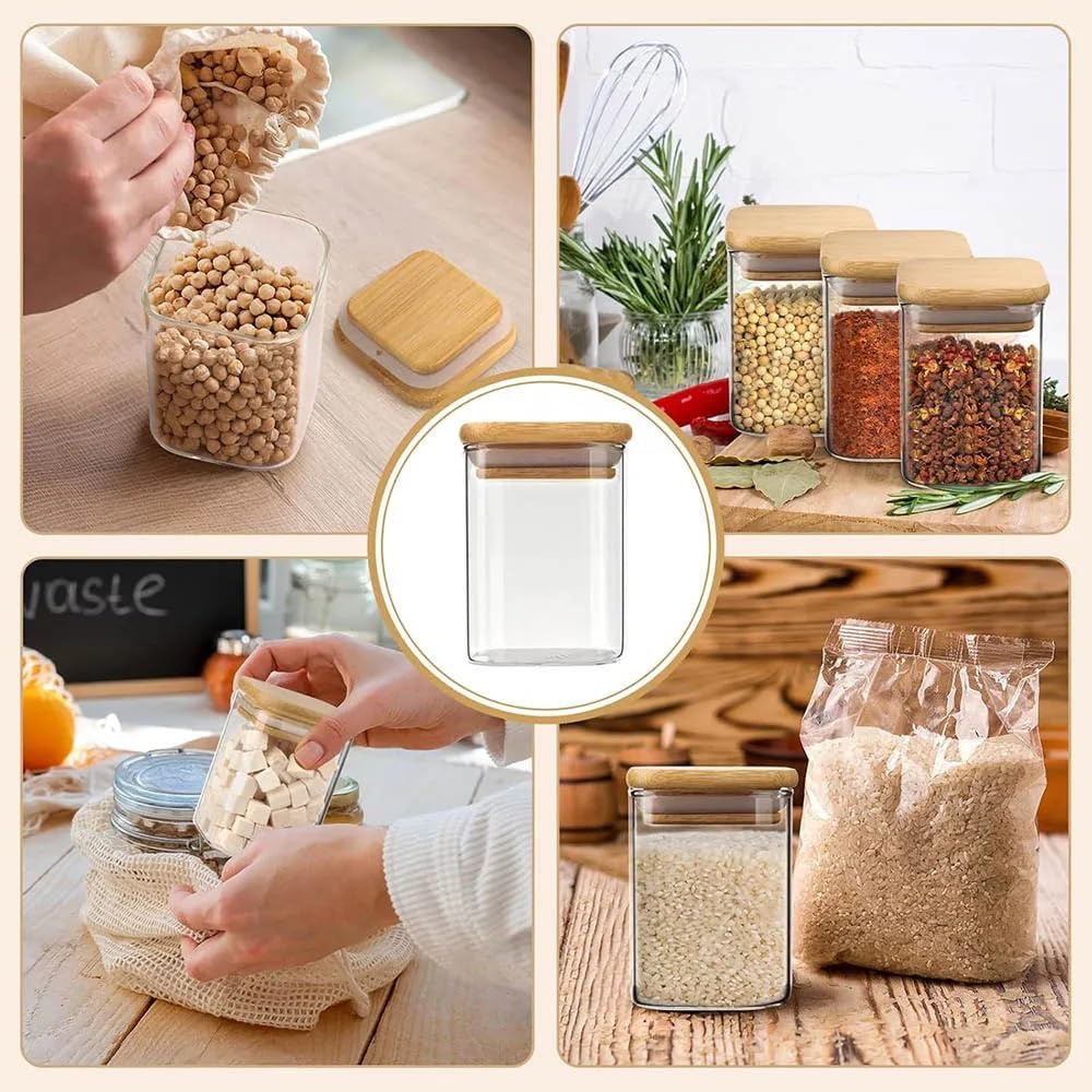 vorratsgläser 250 ml Glas mit luftdichten Deckeln – durchsichtige Vorratsbehälter, kleines quadratisches Kanister-Set for Küchengewürze(8Pcs Set)