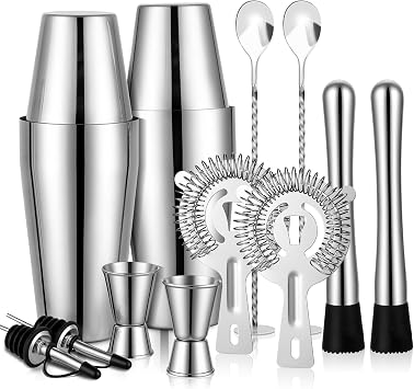 Mwellewm Cocktail Shaker Set, Boston Shakers Bartending Professional Bartender Kit Bartender Beginner Mixed Alcohol Martini Shaker Tins Tool for Bar Drink