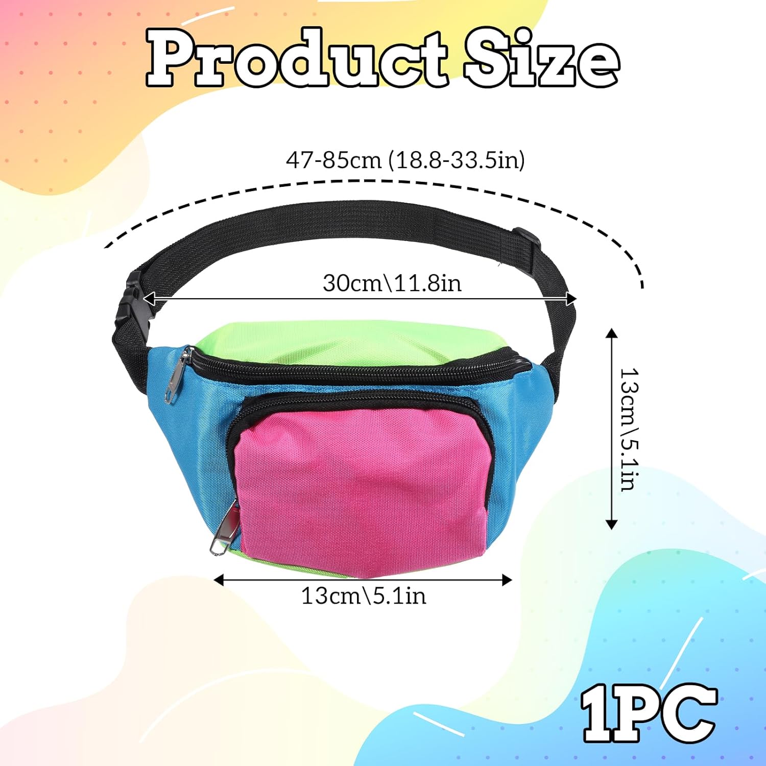 80s Retro Neon Fanny Pack Adjustable Retro Two Pockets Waist Bags Waist Packs for Holiday Festival 80s Fanny Pack for Women Men - Image 2