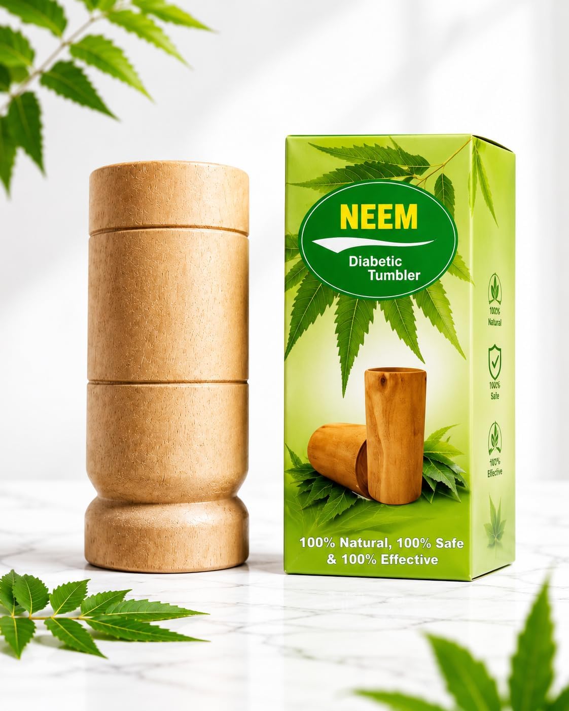 Neem Glass for Weight Loss Combo Pack of 1 | Slimming Neem Wood Glass 100ml Each | Original Wooden Tumbler for Diabetes | Ayurvedic Sugar Care Body Detox Set-image-40