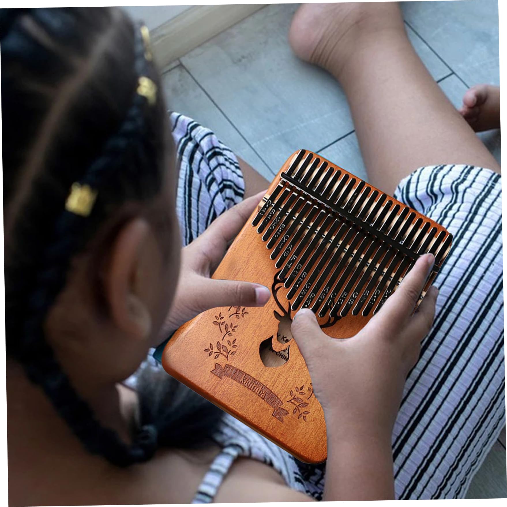 Piano à pouce Kalimba 21 touches en bois Kalimba Piano à pouce accordé portable avec sculpture portable pour enfants, adultes, débutants, cerf Pia