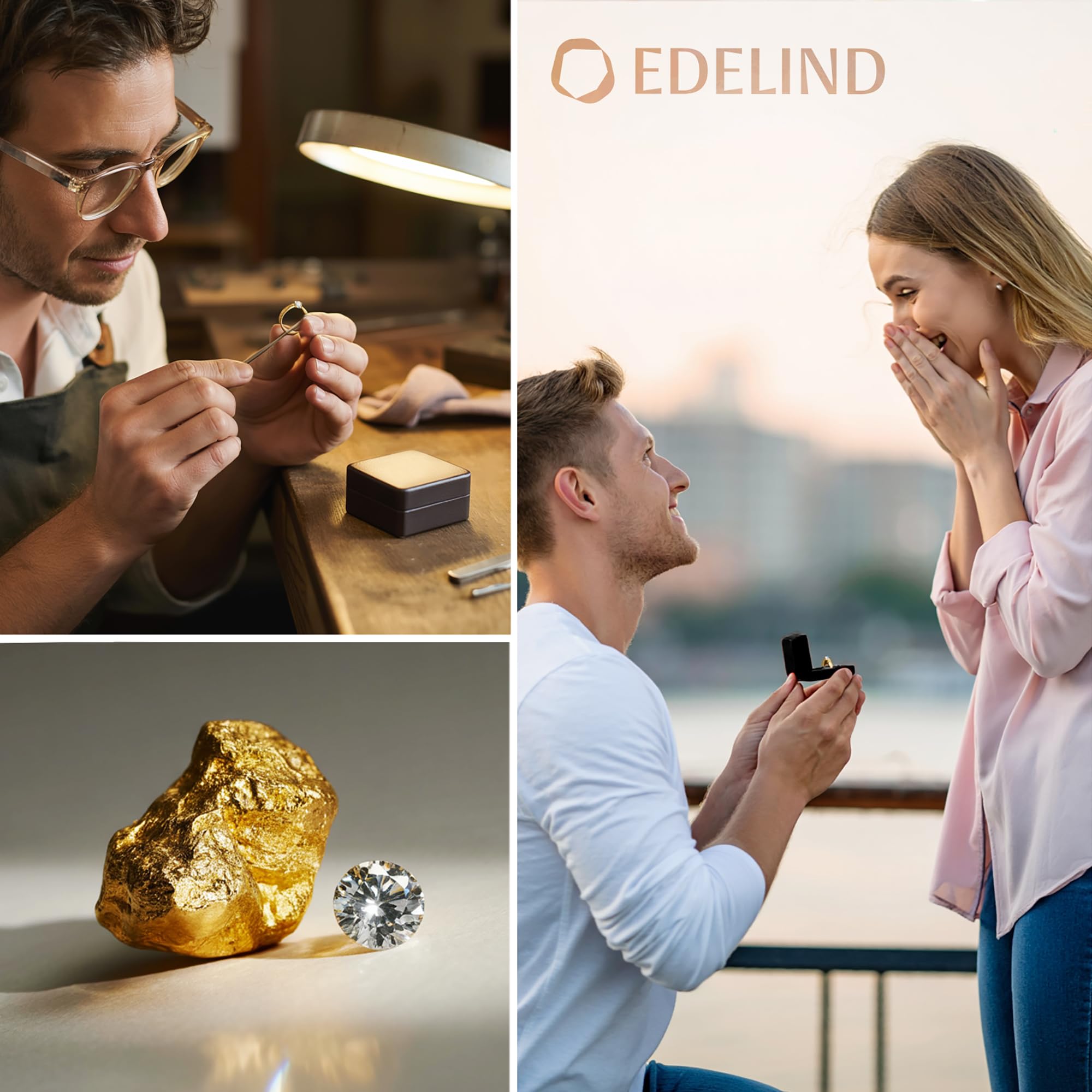 EDELIND Bague de fiançailles femme - Diamant naturel 0.05-1 ct - or jaune 18k 750 - certificat GIA, coffret cadeau - Symbole d’amour