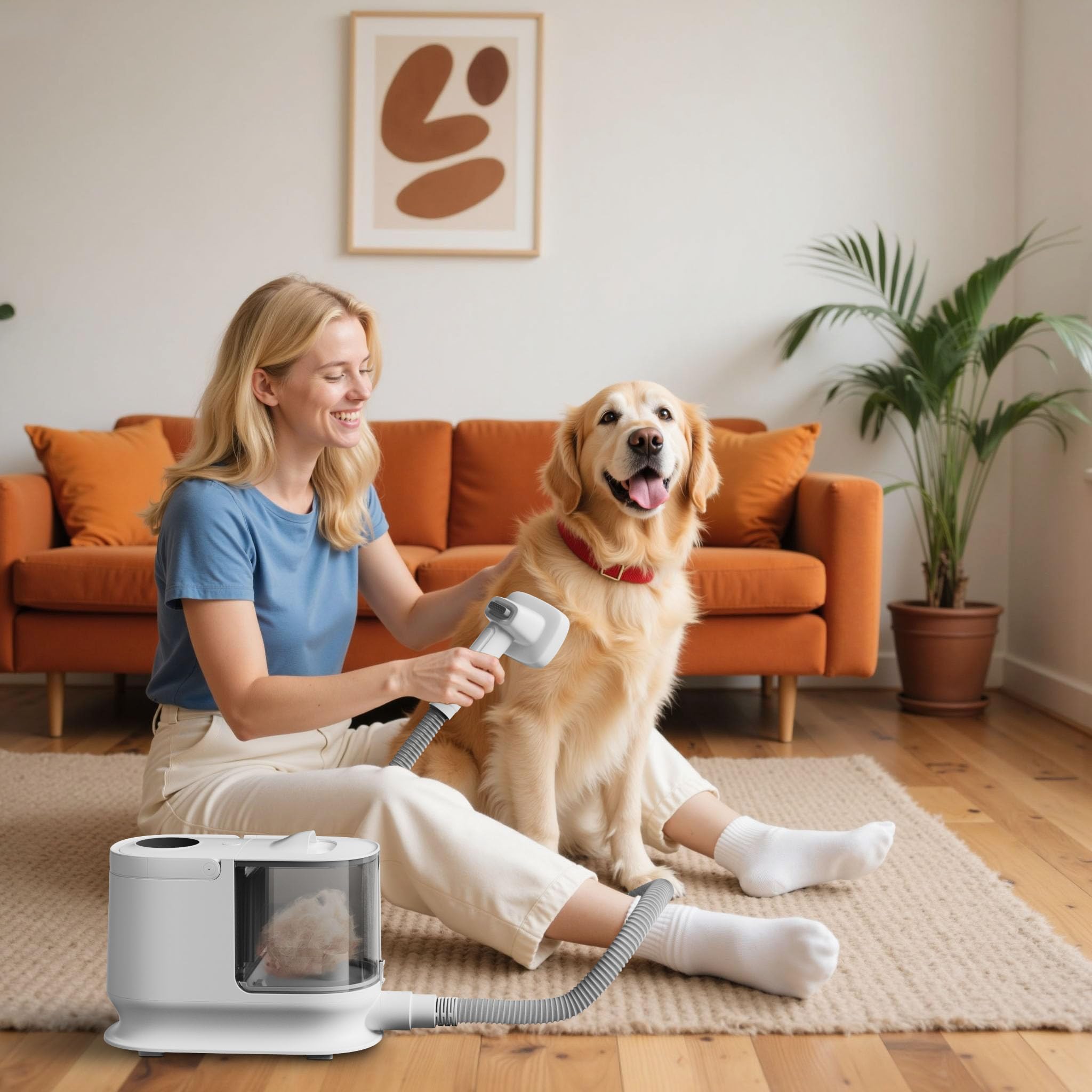Fudajo Haustier Pflegeset weiß, 6 in 1 Multifunktion Schermaschine, Tierhaarschneidemaschine mit Staubsauger, Pflege Paket für glänzendes Fell