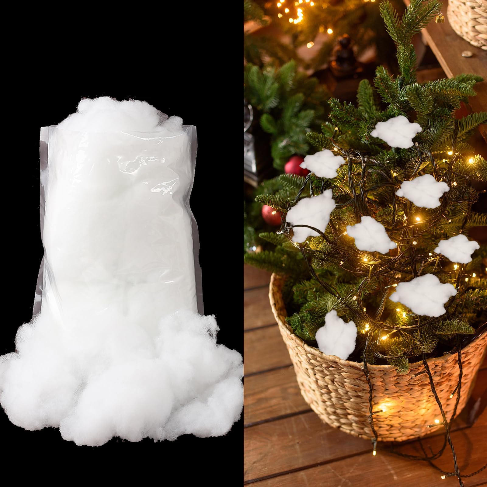 HERZONE Kunstschnee Dekoschnee Weihnachten künstliche schneedecke Flauschig Schnee Faser Füllwatte Schnee bastel schneewatte Gefälscht Indoor Schnee für Weihnachtsbaum Füllmaterial (200Gramm)