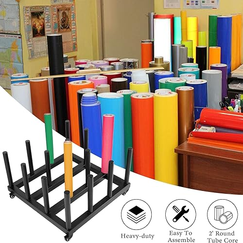 Miniatura 6 de Fumingpal Estante de almacenamiento de vinilo, soporte de rollo de vinilo de capacidad para 16 rollos, soporte de almacenamiento de rollos de núcleo