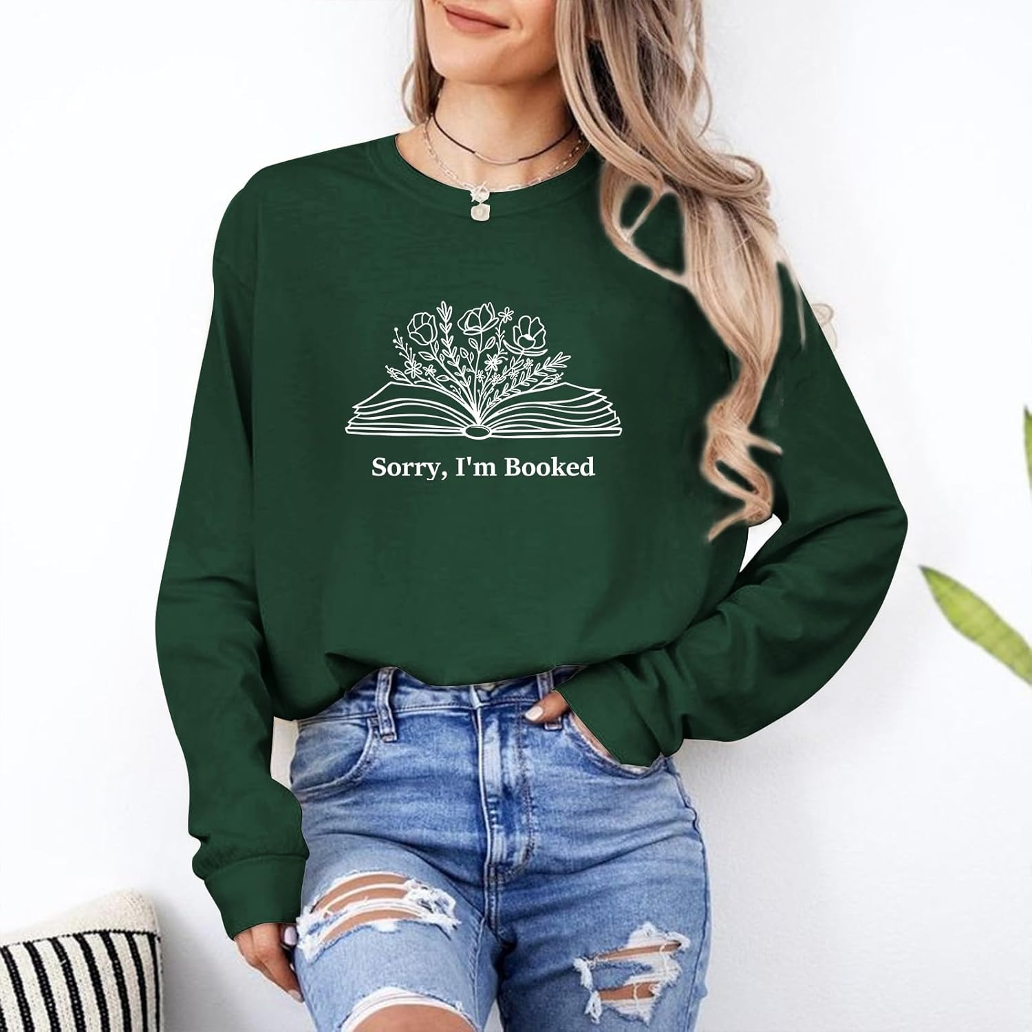 Book Sweatshirts for Women Sorry Im Booked Bookish Bookworm Reading Graphic Sweatshirt Book Lovers Gift Pullover Tops - Image 4