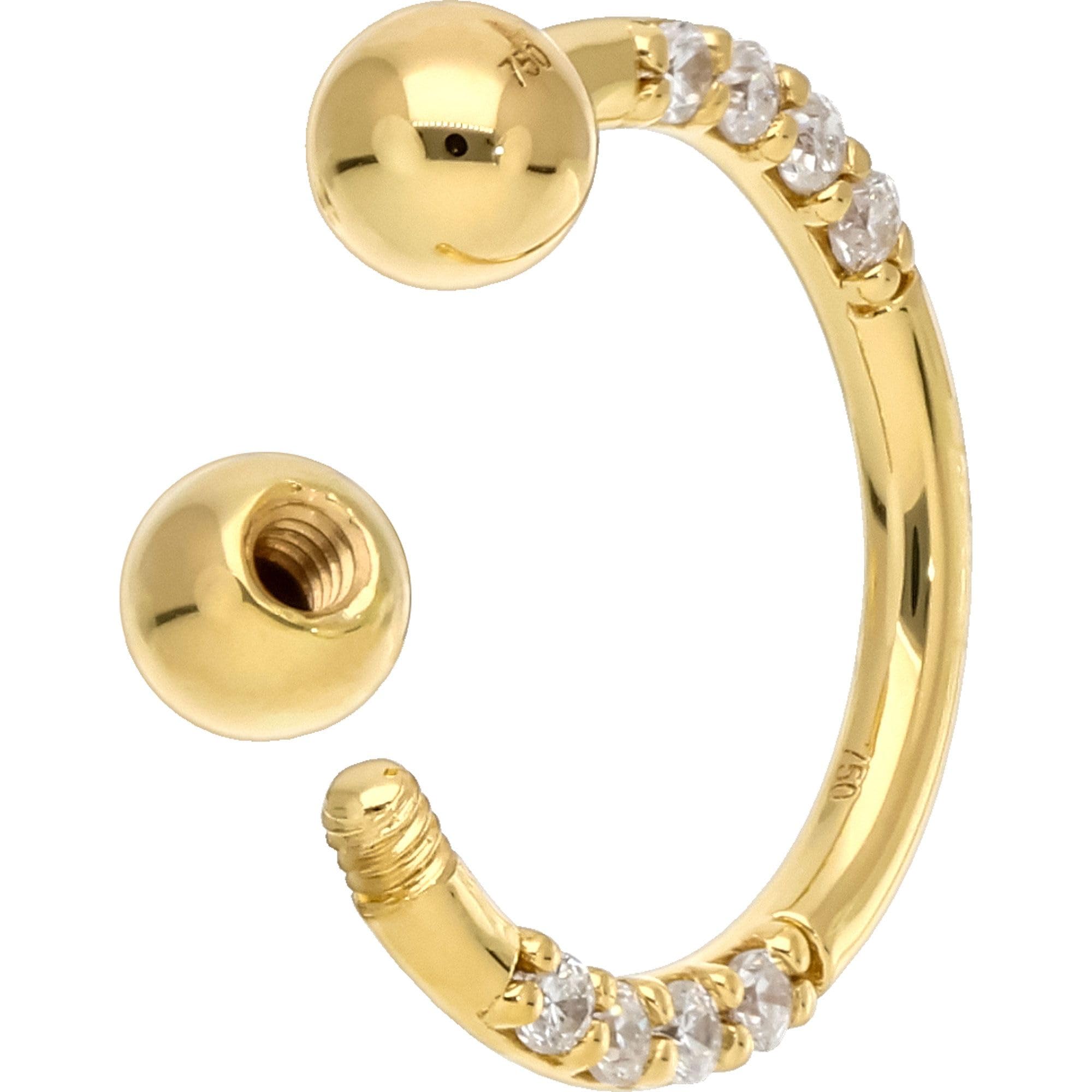 PIERCINGLINE 18 Gold Hufeisenring EINGEFASSTE MOISSANITE 750er Gold - Goldfarben
