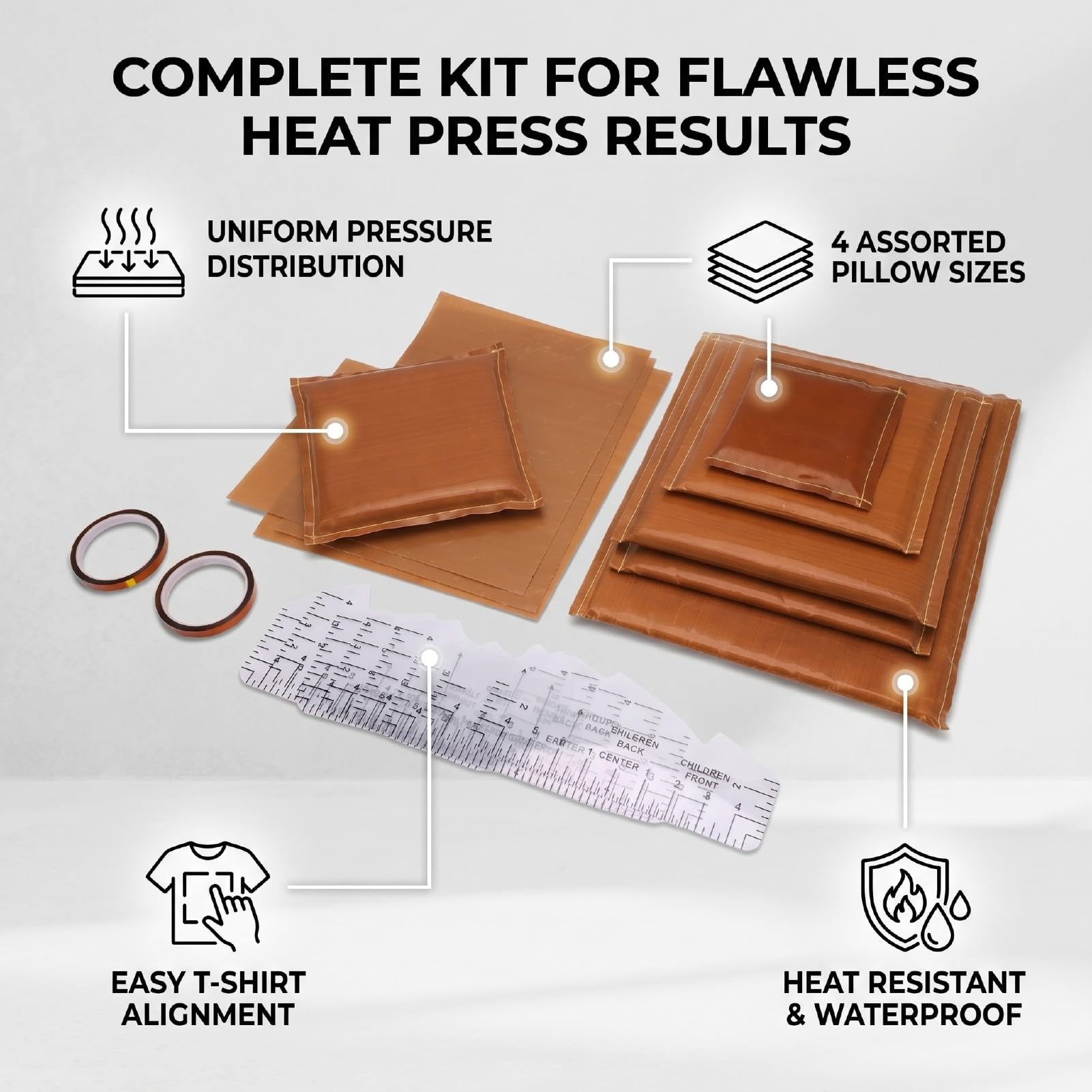 ASHATA Komplettes Heißpressmatten-Set mit 4 Kissen und 4 PTFE-Blättern für Bastel- und Heimwerkerprojekte