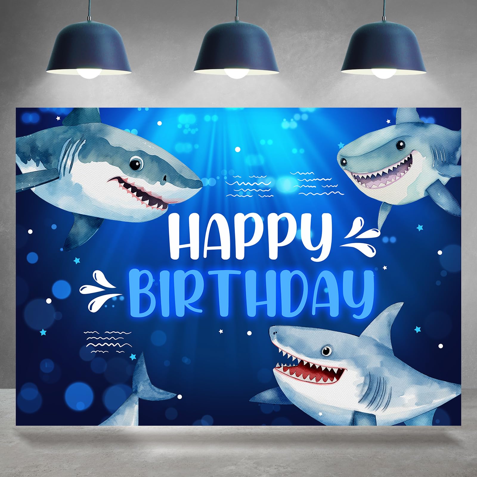 Haoyiyi 8x6ft Underwater Shark Backdrop Great White Shark Deep Under Sea World Aquarium Photography Background Baby Boy Birthday Celebration Theme Party Kid Diver Portrait Photo Studio Prop Polyester - View #6