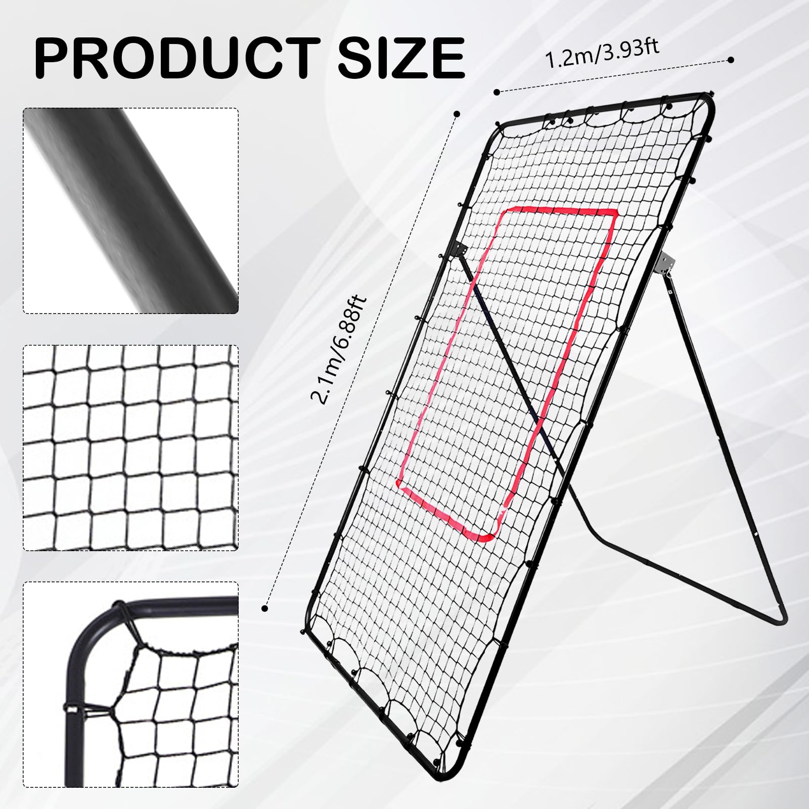 Filet de Rebond de Volley-Ball, 2,1 x 1,2 m Réglable Angle de 45/60/75/85 Degrés Équipement de Volley-Ball Entraînement pour Adultes et Enfants pour Jardins Stades Écoles