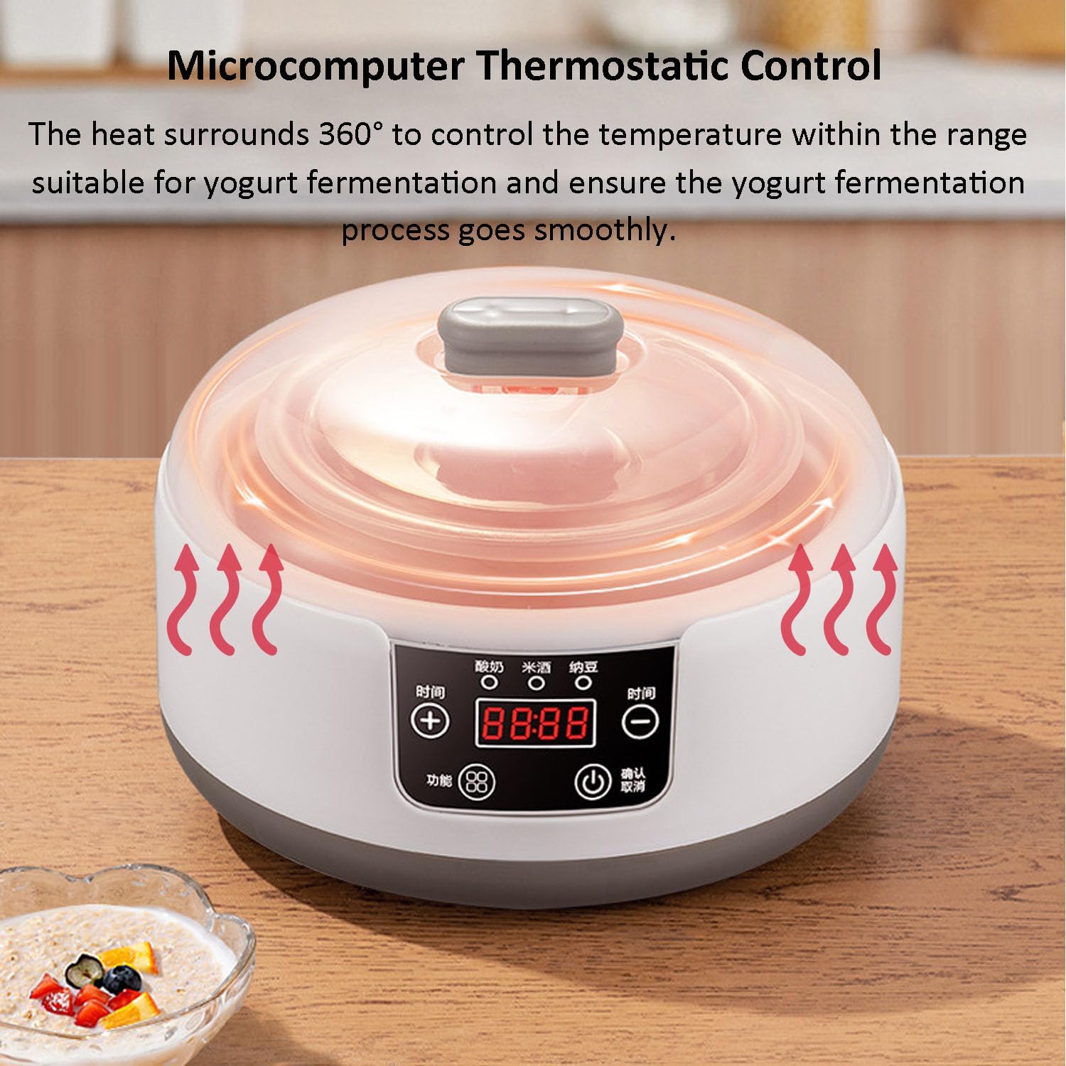Macchina per Yogurt Automatica, Macchina per Yogurt da 1200 ml con Display LCD, barattoli di Vetro da 5 Pezzi, Controllo della Temperatura e del Tempo Regolabili, Facile Pulizia, per Vino