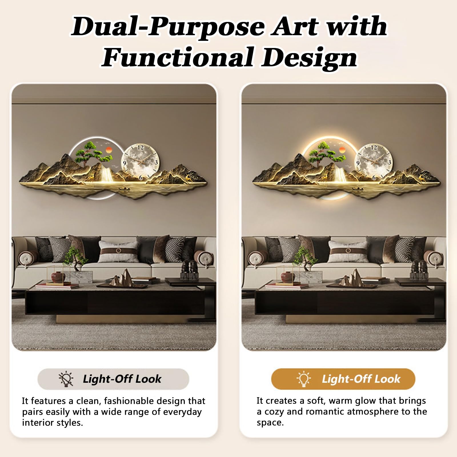 Grande Orologio da Parete Decorativo 3D, Sfondo Artistico Moderno e Creativo con Luce LED, Orologio da Parete Silenzioso, Camera da Letto, Cucina, casa, Sala da Pranzo (Blu 47,2 * 15,7")