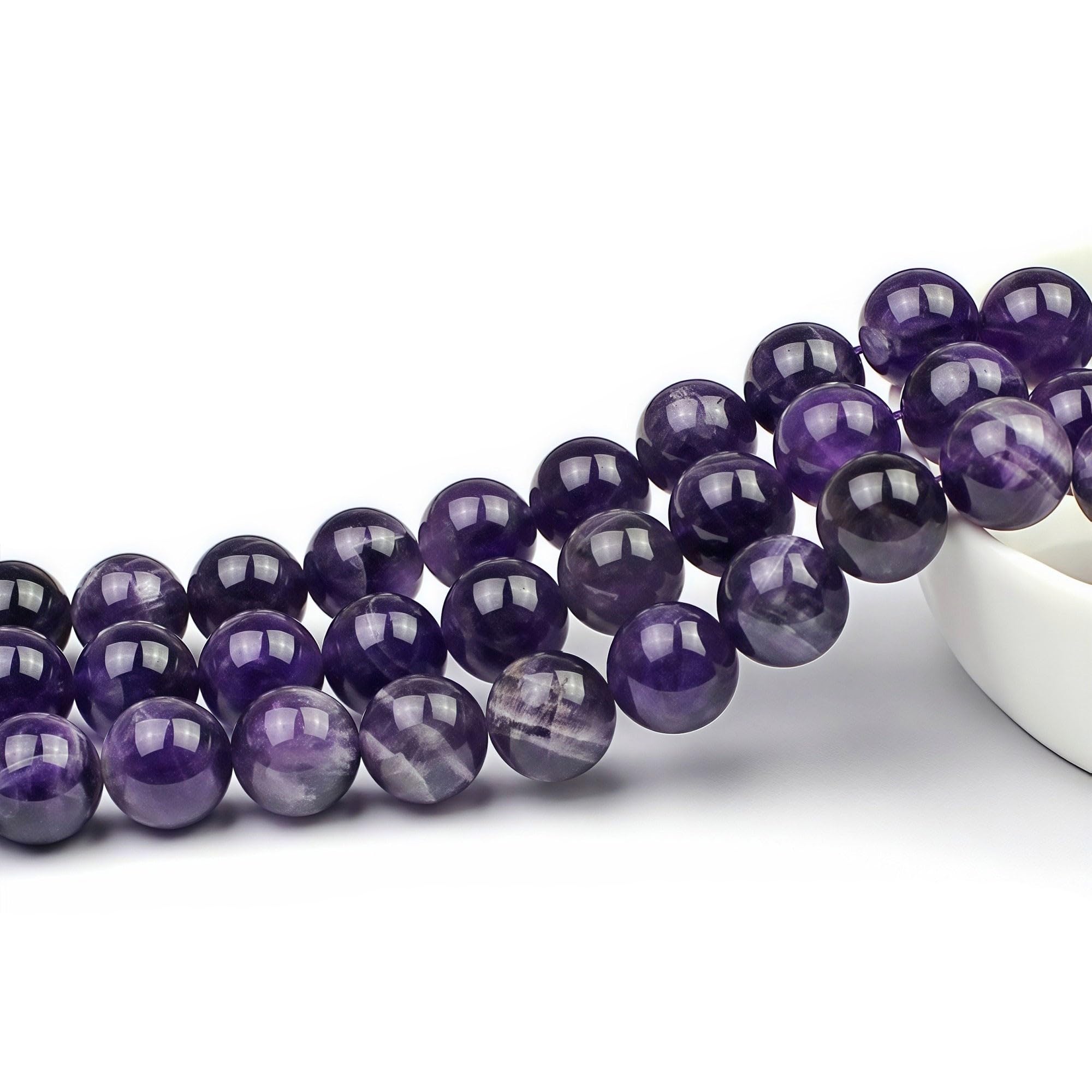 MJDCB 8mm 43 piezas Cuentas de Piedra Amatista Bicolor Redondas Sueltas Piedras Semipreciosas Naturales para Hacer Joyas Pulseras Collares — view 3