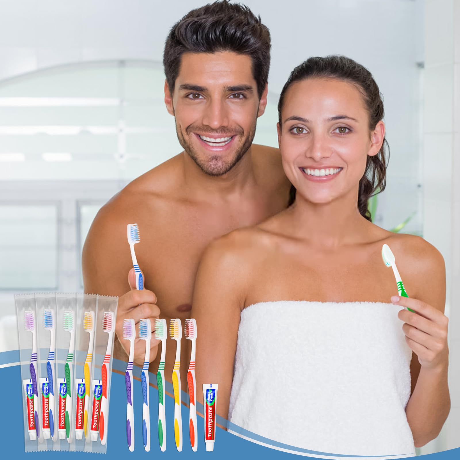 Cepillo de dientes desechable, 100 cepillos de dientes desechables con pasta de dientes, juego de cepillos de dientes de viaje de campamento Hotel empaquetado por separado (5 colores)