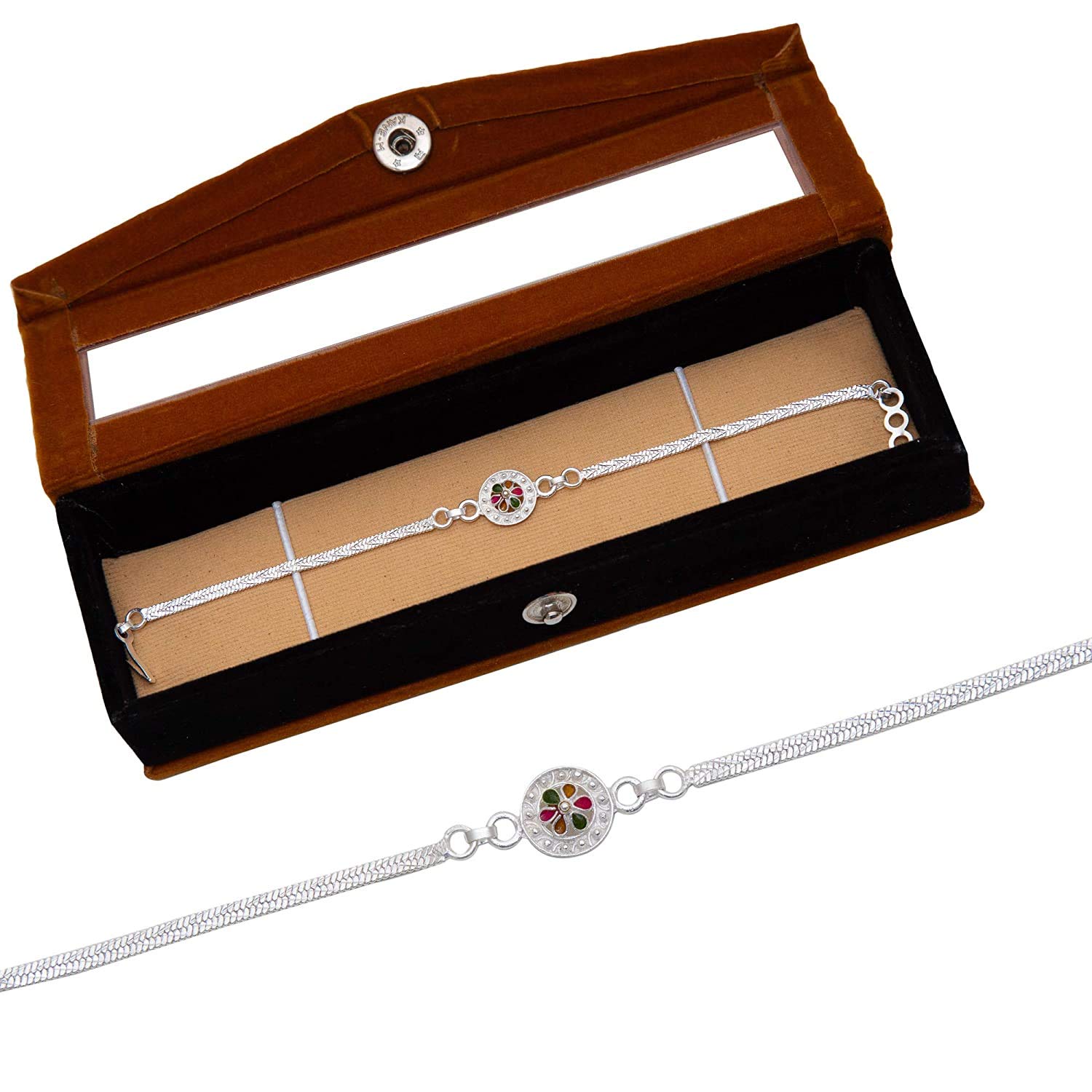 JEWEL FUEL Mens Silver Bracelet Rakhi/Rakhi for brother With Velvet Gift Box(111) (B098PK3RV1) Amazon Price History, Amazon Price Tracker