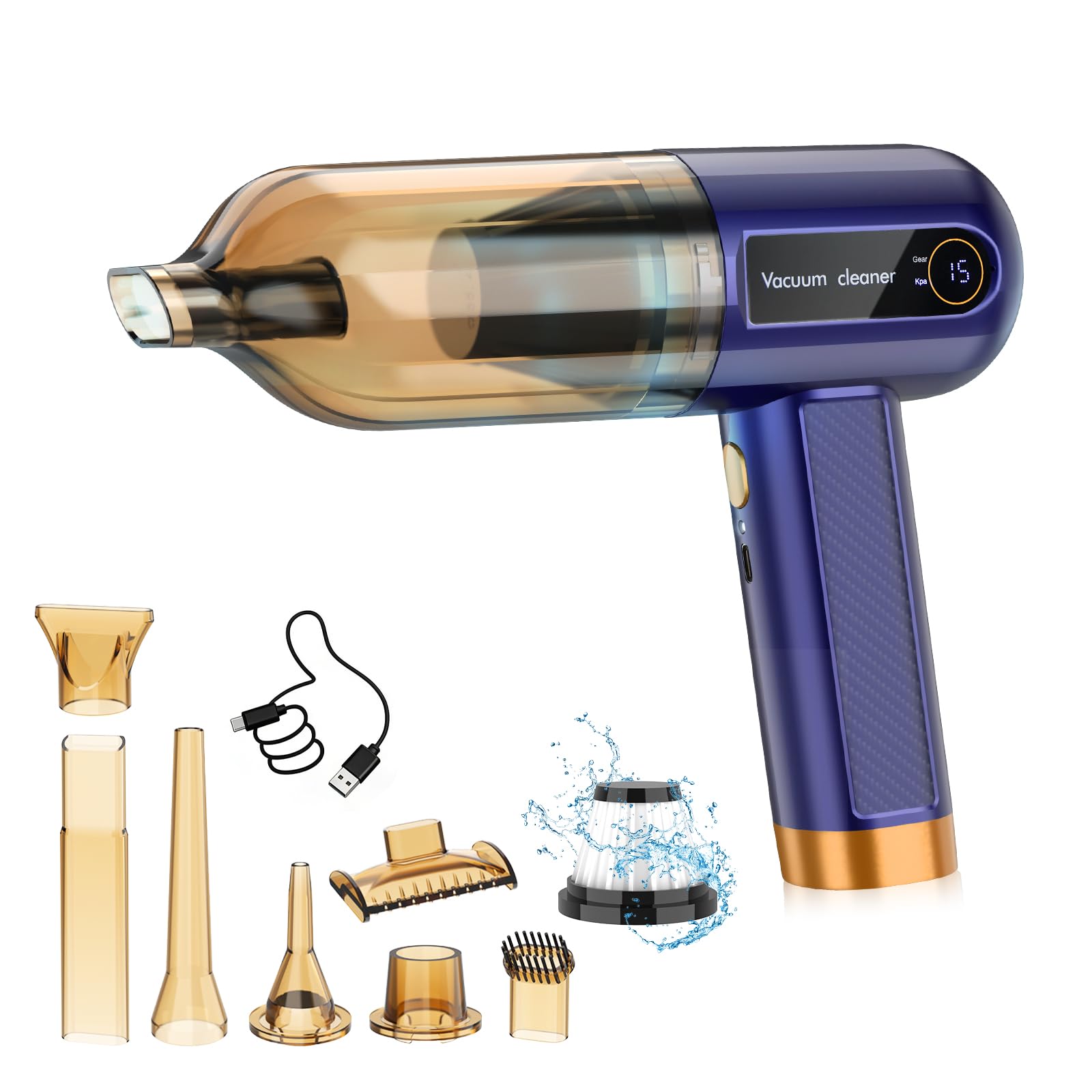 Car Vacuum Cleaner, Handheld Vacuum Cleaner 15000Pa Powerful Cordless Car Hoover with LED Display & 7 Nozzles, Rechargeable Mini Hoover for Pet Hair Home Office Kitchen Carpet-image-11