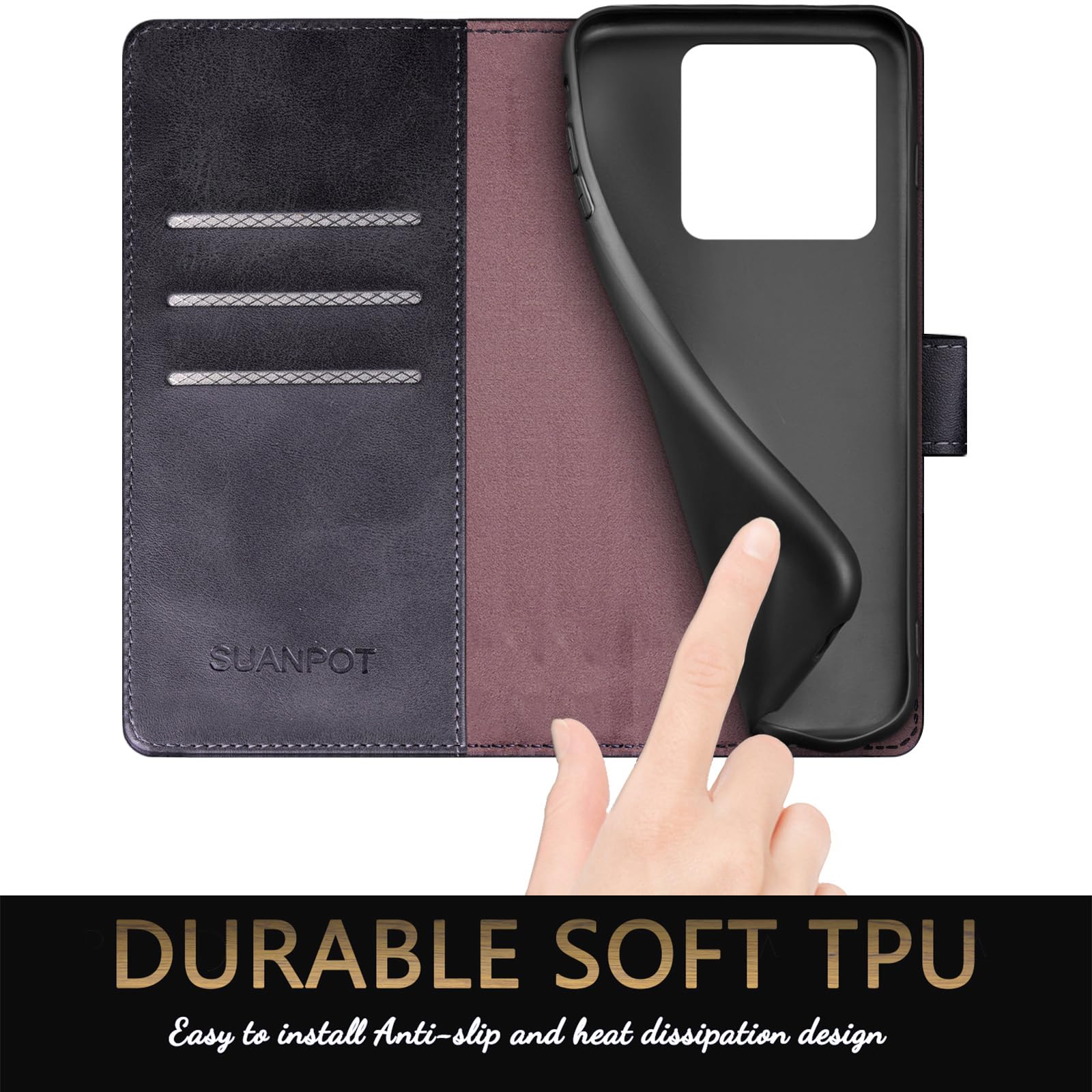 SUANPOT Funda para Xiaomi Mi 14T con Tapa【Bloqueo RFID】de Cuero PU Cierre Magnético，Soporte Plegable，Ranura para Tarjeta Cover para Mi 14T Phone Case Negro