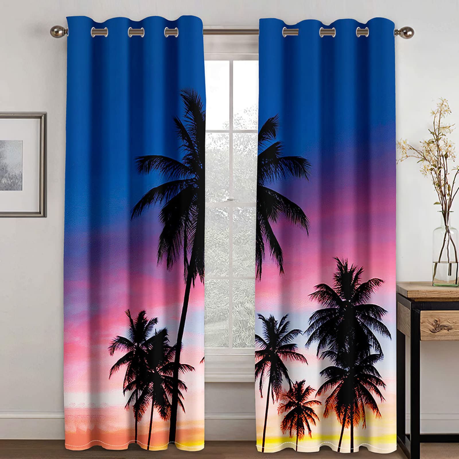Rideaux occultants pour chambre de fille motif cocotier violet mauve