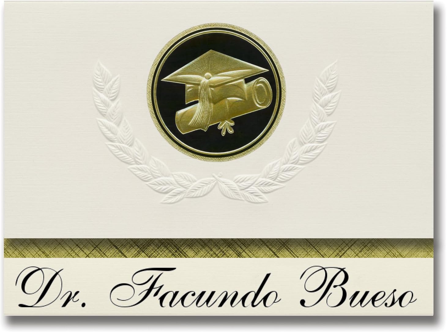 Signature Announcements Dr. Facundo Bueso (San Juan, PR) Graduation Announcements, Presidential style, Basic package of 25 Cap & Diploma Seal. Black & Gold.