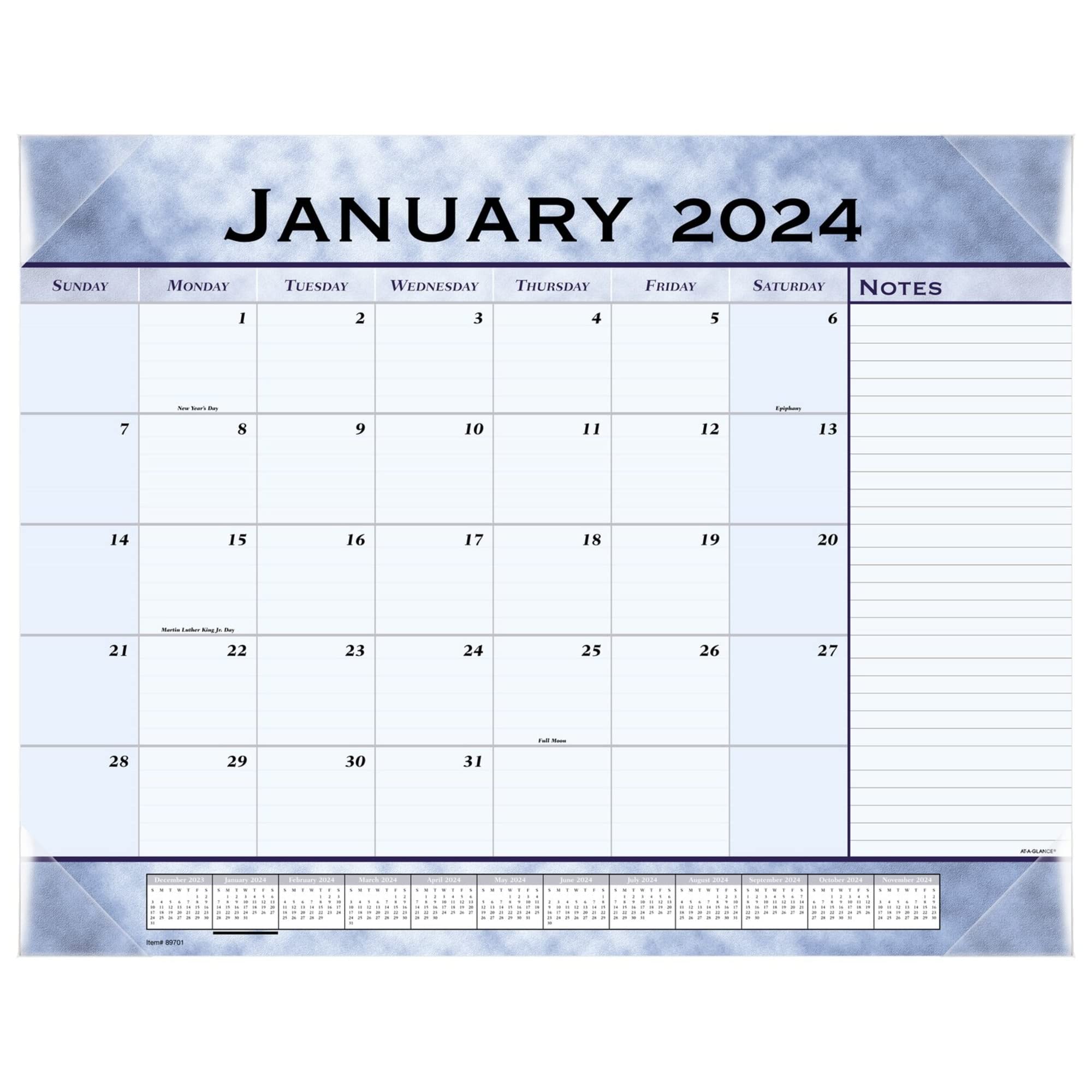 2024 AT-A-GLANCE® Monatlicher Schreibtischunterlage Kalender, 54,5 x 43,2 cm, Schieferblau, Januar bis Dezember 2024, 89701
