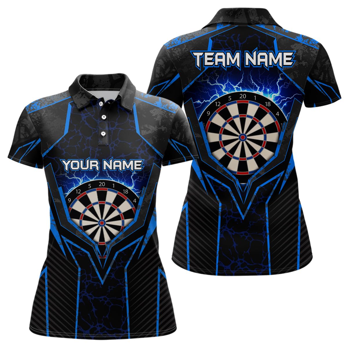 Blaues Blitz-Dartshirt mit Viertelreißverschluss – Individuelles Dartshirt für Herren & Damen – Darttrikots L1398