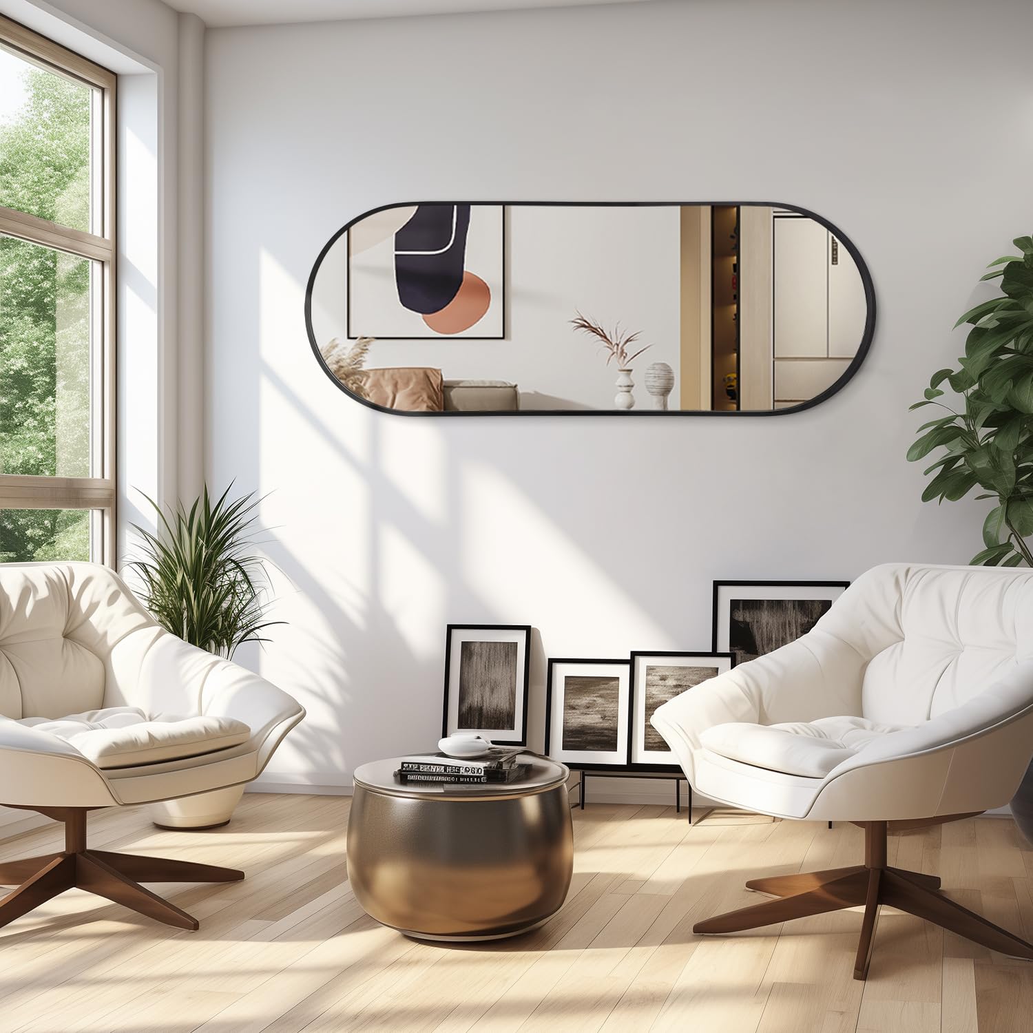 JJUUYOU Ovale spiegel zwart metalen frame