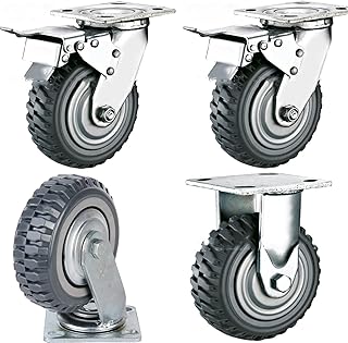 8" Heavy Duty Caster Wheels Set of 4 Load 2200lbs Premium Rubber No Noise Casters Wheels Lockable Bearing Plate Caster with Brakes 360 Degree Plate Swivel&Fixed Castors Wheel for Furniture Workbench