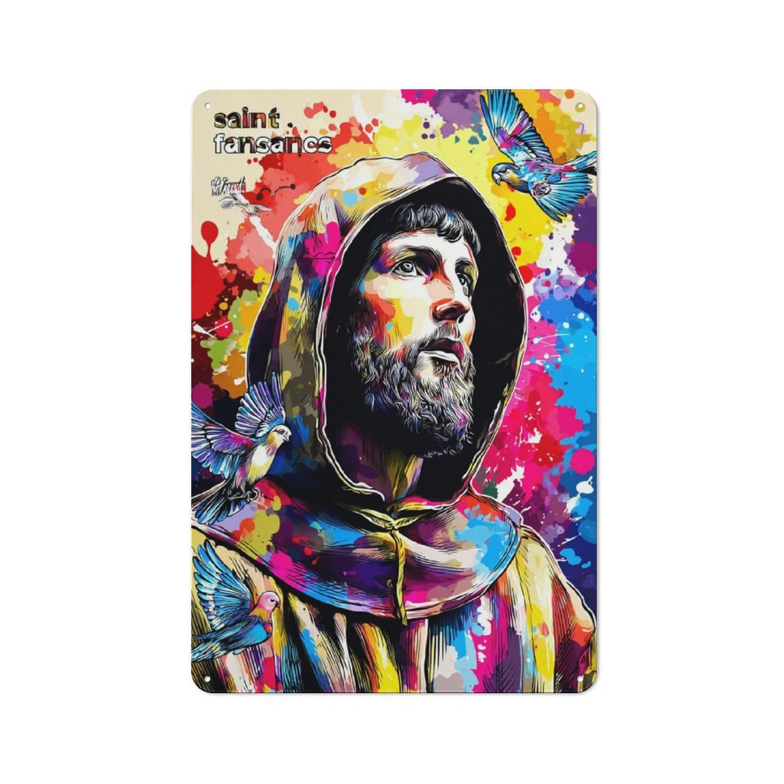 Junmoney Saint Fansan's Vibrant Portrait Modern Vintage Metal Desk Wall Sign 30X20cm, Office Wall Decor For Office, Study, Studio Or Hallway
