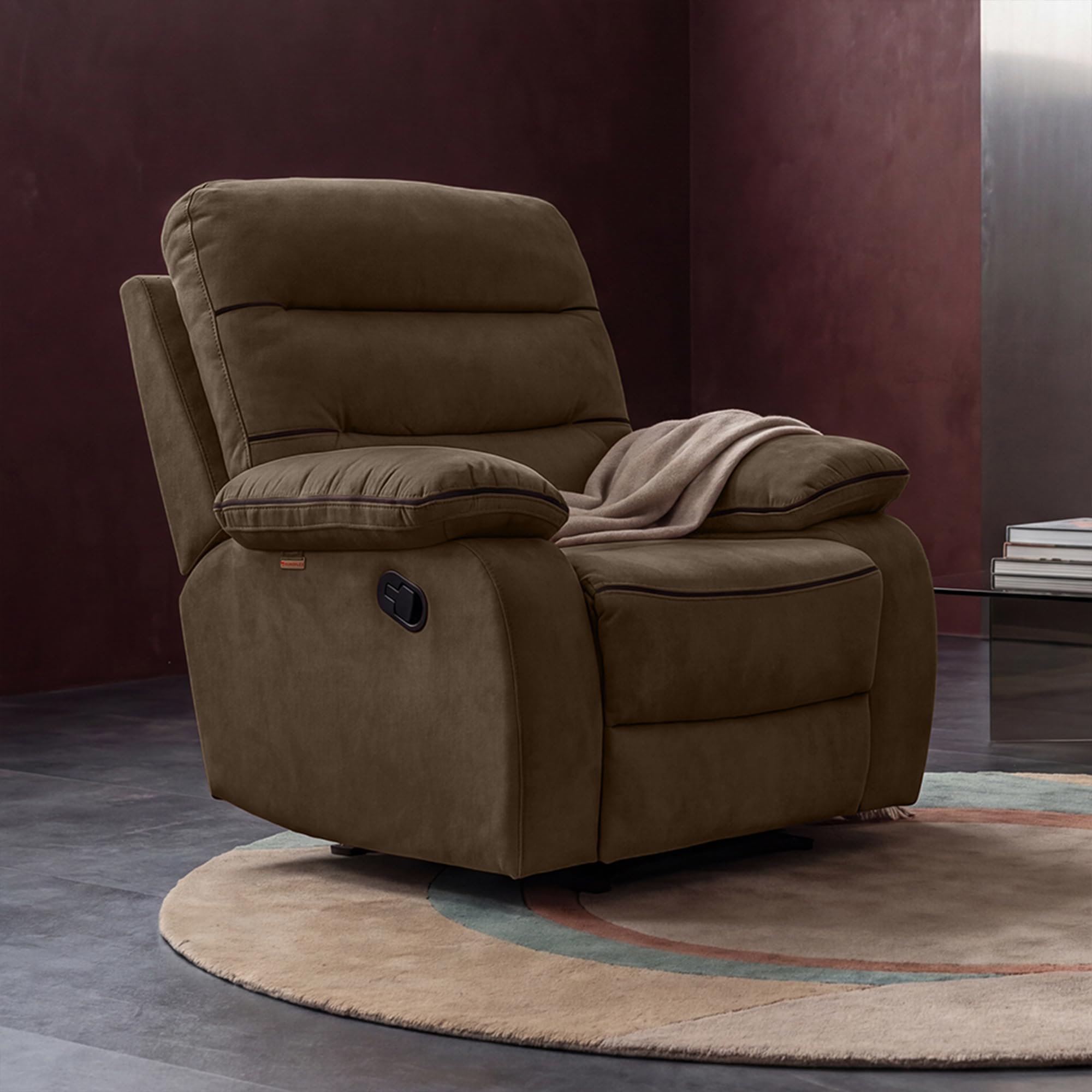 Duroflex Avalon Grande - 360° Swivel & Rocking Recliner Chair| 3 Recline Modes with 3 Zone Back Support| Premium Suede Fabric| Plush Seating with Foam & Spring Support| 3 Year Warranty - Brown