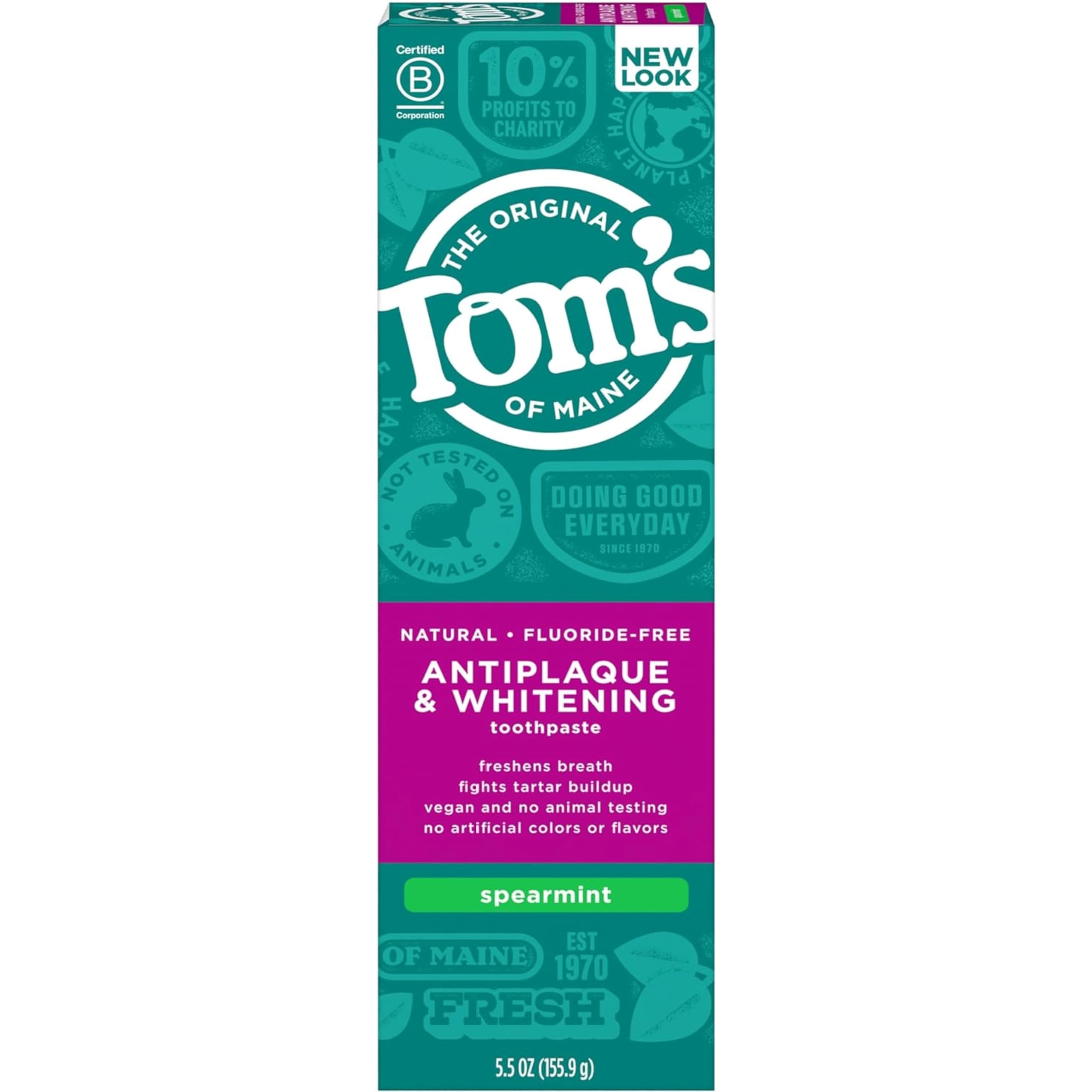 Tom's of Maine Fluoride-Free Antiplaque & Whitening Natural Toothpaste, Spearmint, 5.5 oz.