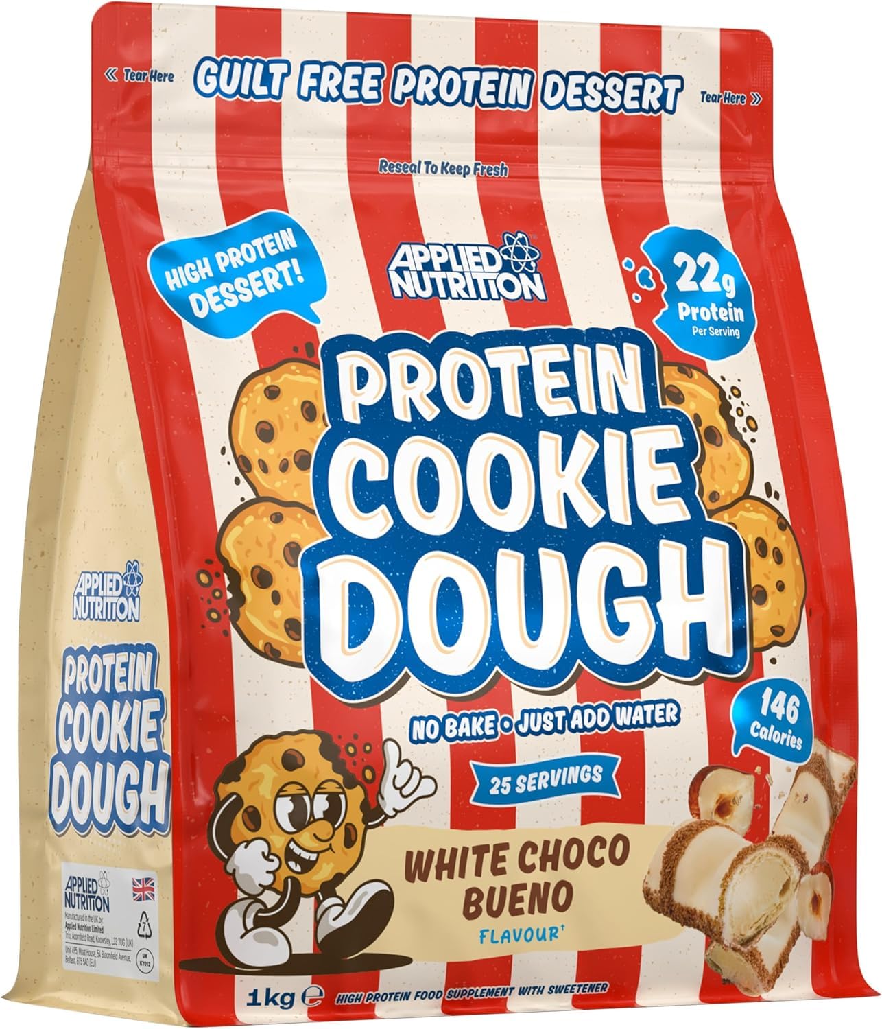 Applied Nutrition Protein Cookie Dough 1kg – High Protein Snack, Over 22g of Protein Per Serving, Ready-to-Eat– Low Calorie, Healthy Treat (1kg – 25 Servings) (White Choco Bueno)