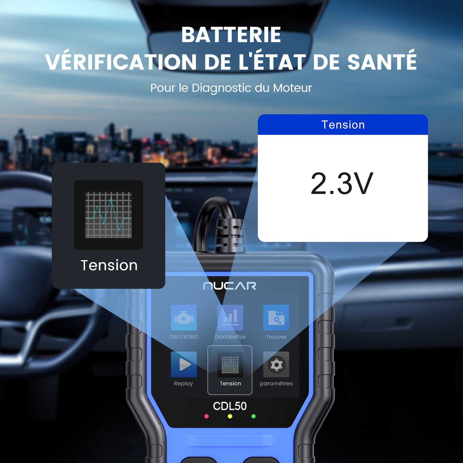 mucar Valise Diagnostic Auto, CDL50 OBD2 Diagnostic Français, OBD2 Scanner Universel Lecteur de Code d'erreur de Moteur (MUCAR-CDL50)
