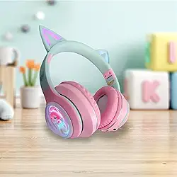 Fone De Ouvido Gatinho Bluetooth Led Orelha Gato Iuz Tiktok (Rosa)