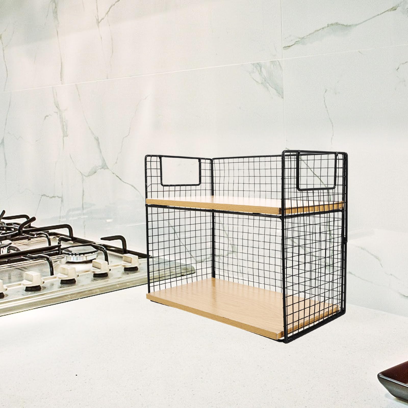 Praktisches 2-stufiges Küchenregal aus Metall und Holz mit Arbeitsplatte Vielseitiges Aufbewahrungsregal für Snacks und Tassen Am Esstisch oder Schreibtisch