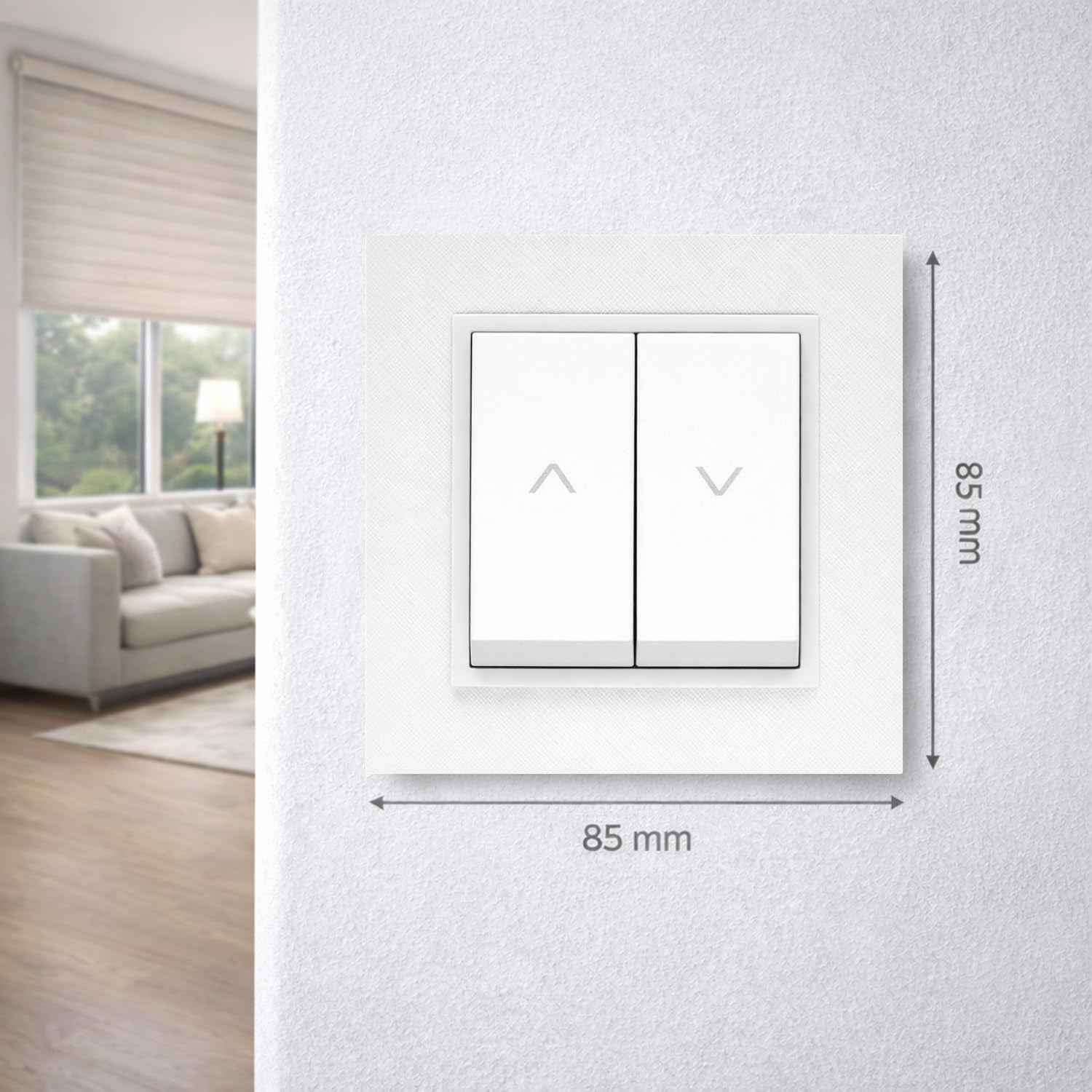 ILUMINASHOP ® Mecanismo pared Empotrable con Marco, 100-250V AC, Mecanismo Eléctrico 85x85mm, Fácil Instalación, Fácil de Limpiar (Pulsador Doble Para Persianas Automáticas, Blanco PC)