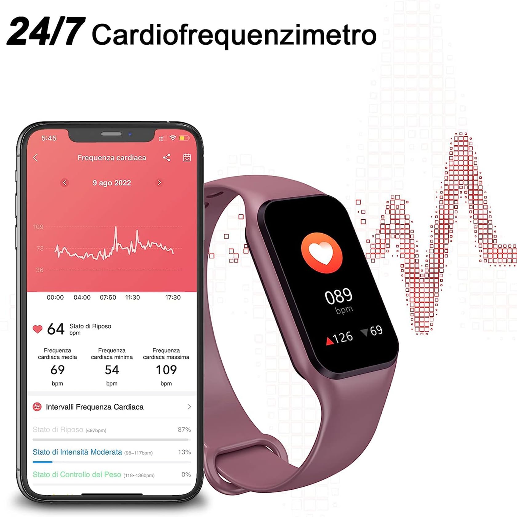 FeipuQu Smartwatch Uomo Donna, 5 ATM Impermeabil con Cardiofrequenzimetro/SpO2/Sonno/Contapassi, Notifiche Smart Watch Orologio Fitness Activity Tracker per iOS Android (2 cinturini)