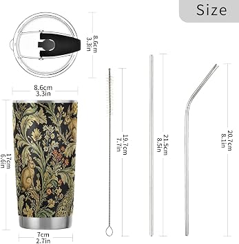 ALAZA William Morris Tumbler with Lids and Straws,Reusable Stainless Steel Vacuum Insulated Tumbler Cup,Iced Coffee Travel Mug Water Bottle 20oz(590ml) 48