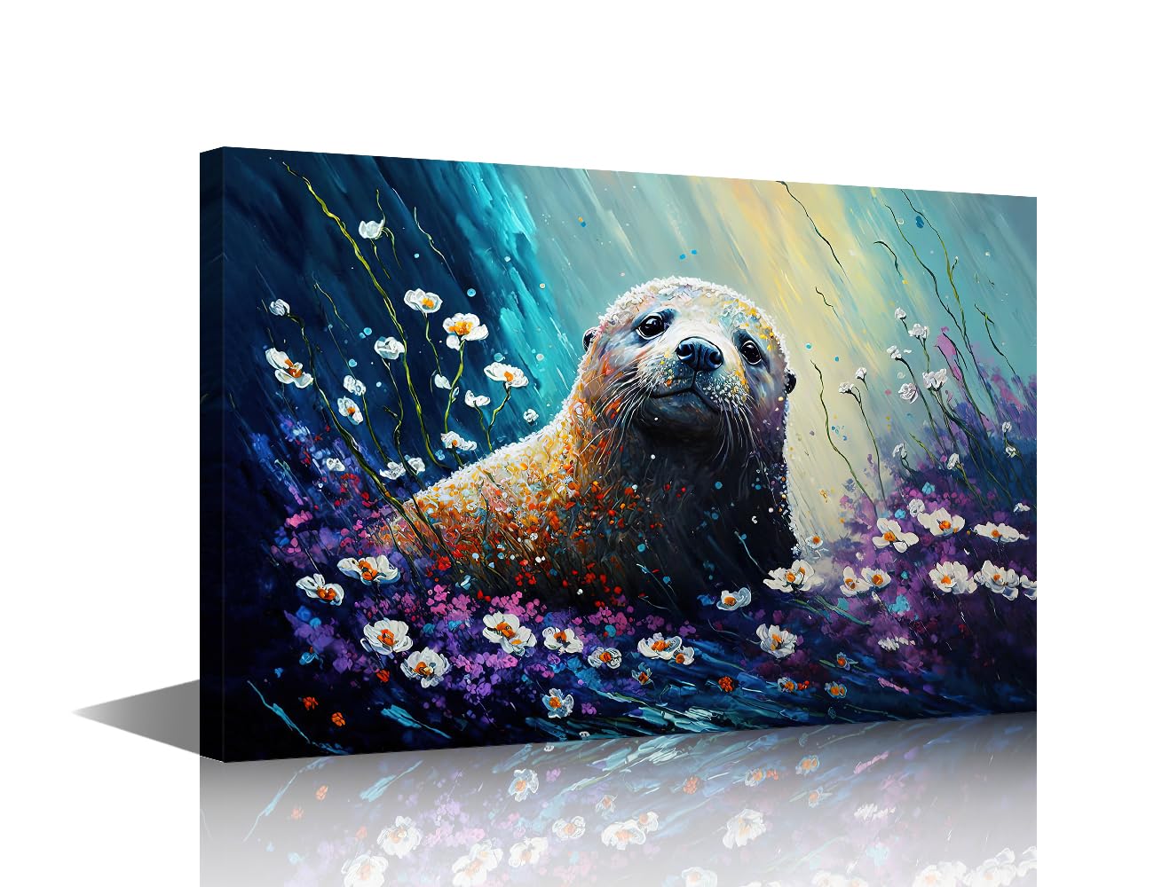 TISHIRON Canvas Wall Art Cute Little Seal Cub Prints Animal Smile Face Painting for Home Office Children Room Wall Decoration Stretched Ready to Hang 18 x12Inch