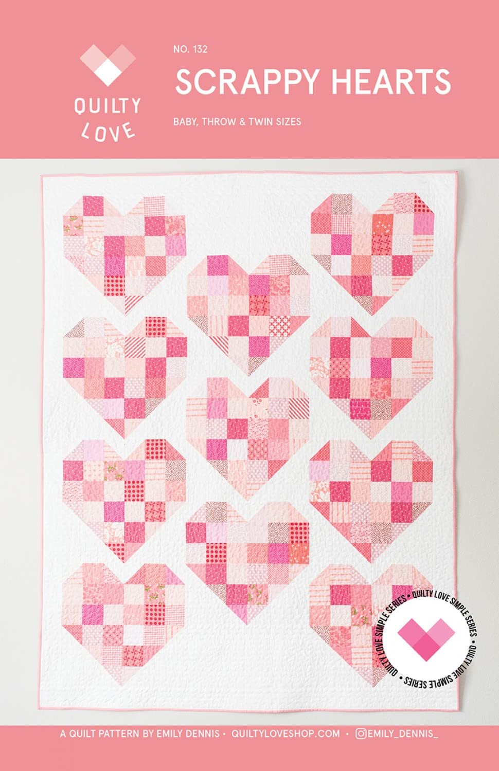 Scrappy Hearts Quilt Pattern, Scrap Friendly, 3 Size Options