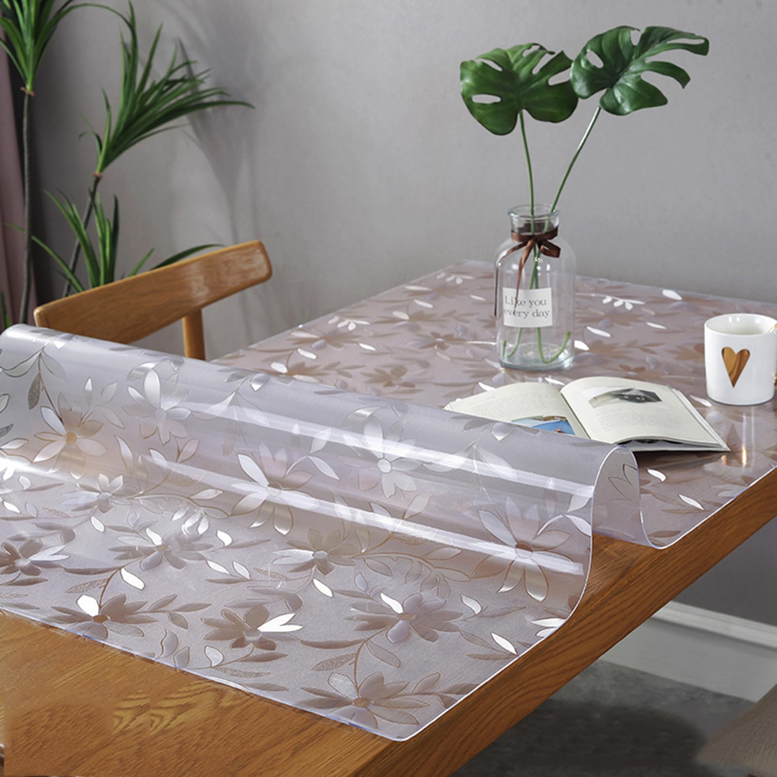 Dswzlqdxb Flower Tablecloths Thickness 1.5Mm,Transparent Frosted Clear Table Protector Cover Waterproof,Desk Table Mat Clear Pvc,Tablecover Wipeable,Desk Pad Mat For Dinning Room,Kitchen (,100X110cm)