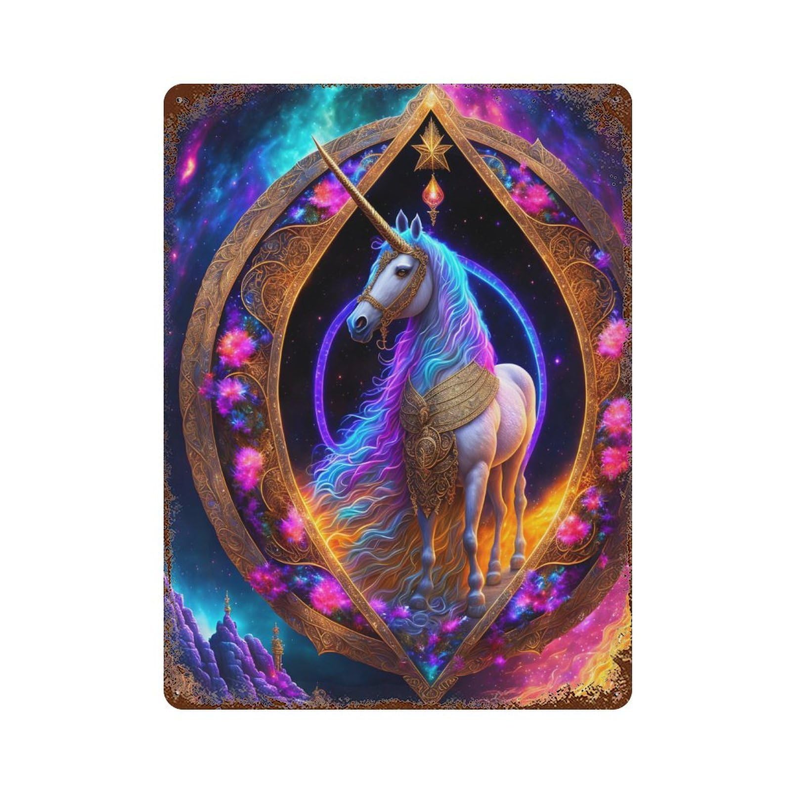 Magical Unicorn Art Print Vintage Metal Tin Sign 15.7"x11.8", Farmhouse Wall Decor for Garage, Bar And Workshop Decor