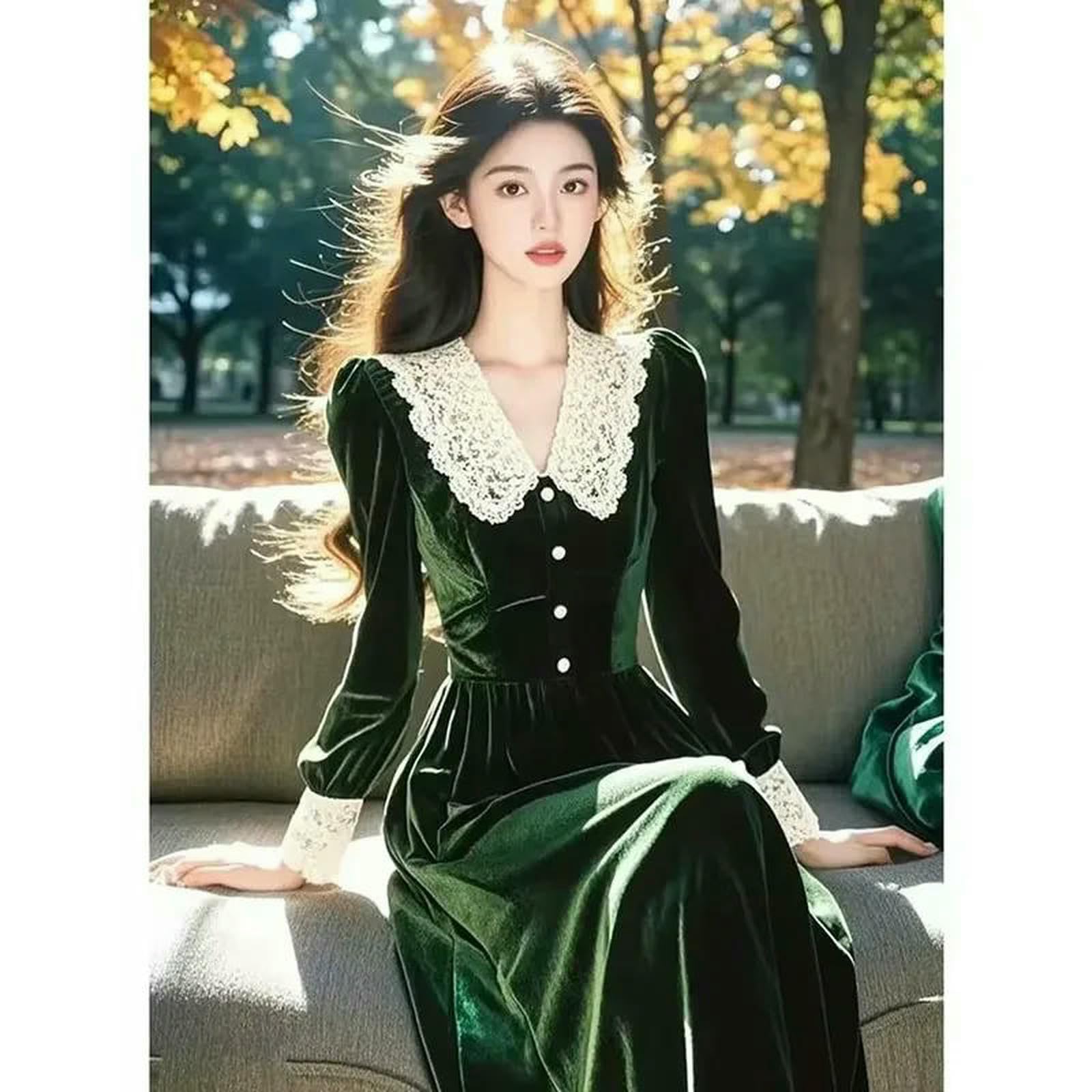 Langarm Kleid Frauen Herbst Neue Langarm-samtkleid, High-end-Vintage-modekleid, Elegantes Formelles Anlasskleid, Temperament Ladies Vestidos, Stilvolles Weibliches Outfit