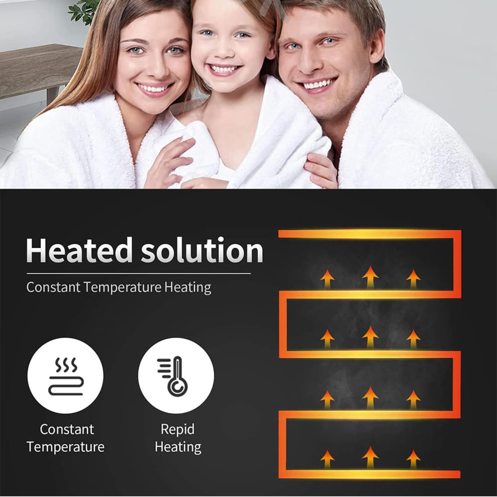 Badheizkörper Elektrisch mit Thermostat, Handtuchwärmer Wäscheständer schwarz matt Seitenanschluss Edelstahl Handtuchheizung Wandmontage Handtuchtrockner für Schönheit Salon Spa, 600x800 mm