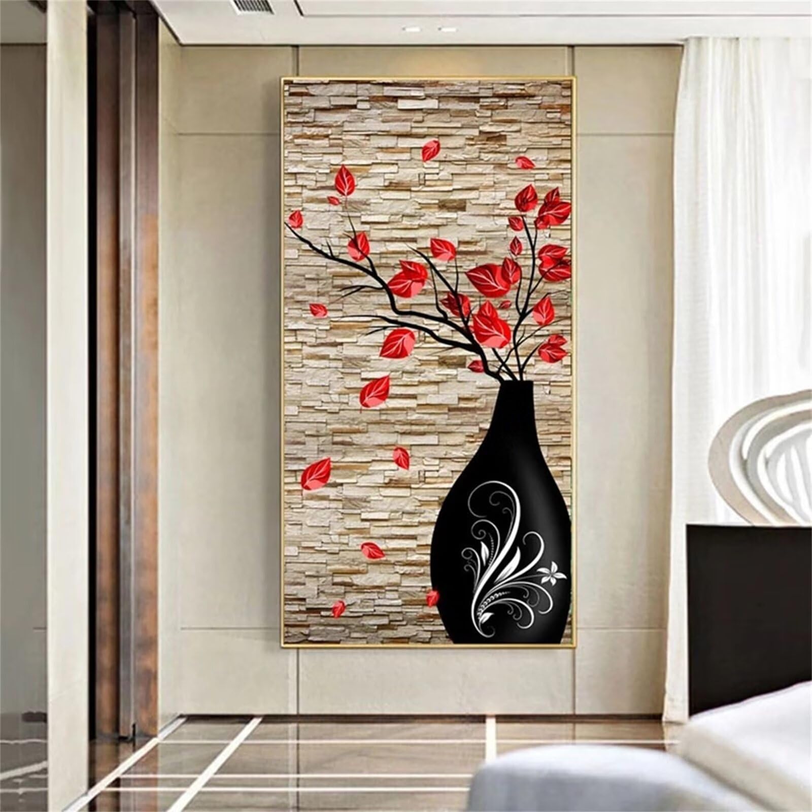 Diamond painting vase floral 70x140cm avec strass ronds pour adultes