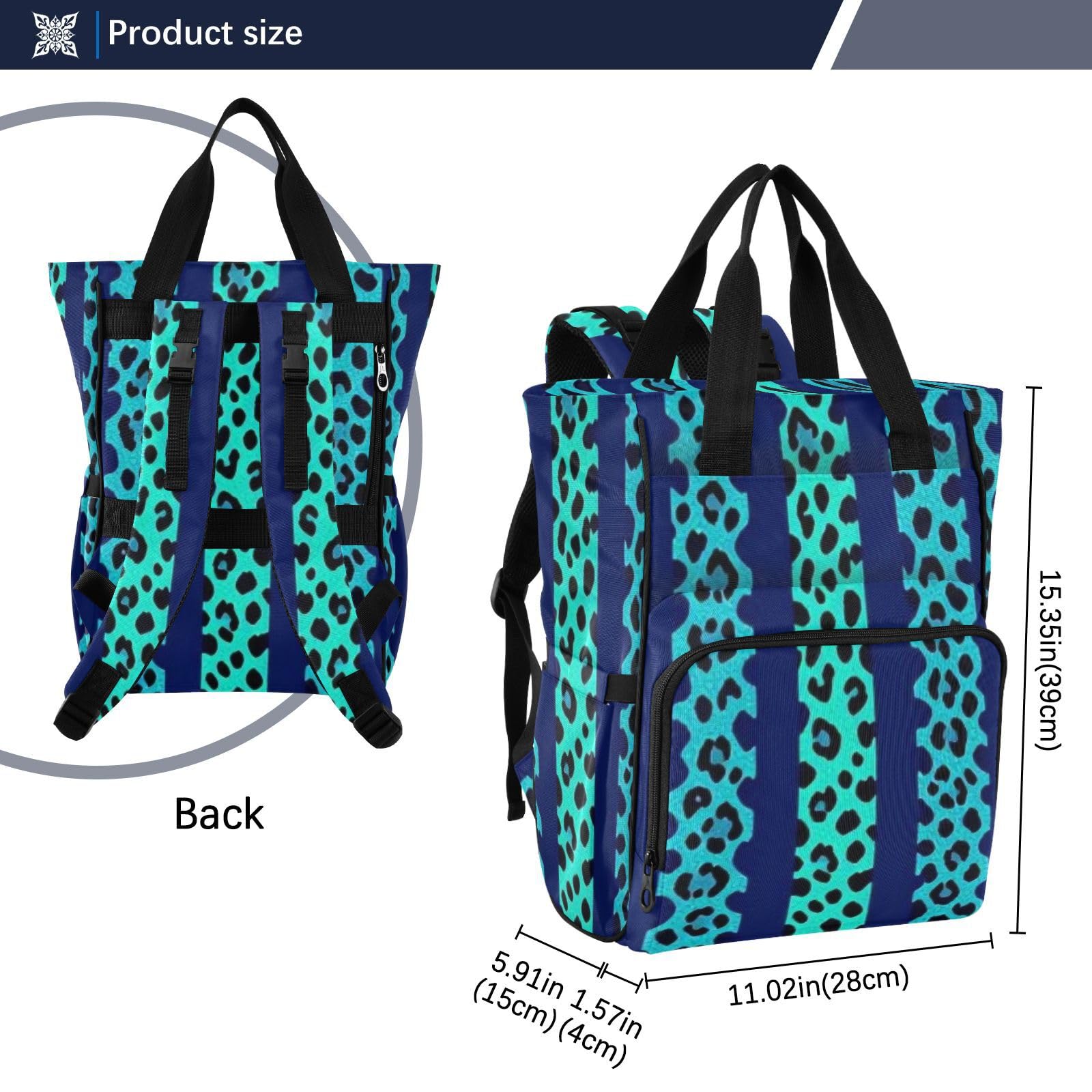 Borsa per pannolini zaino da donna Neon Teal Blue Leopard Print