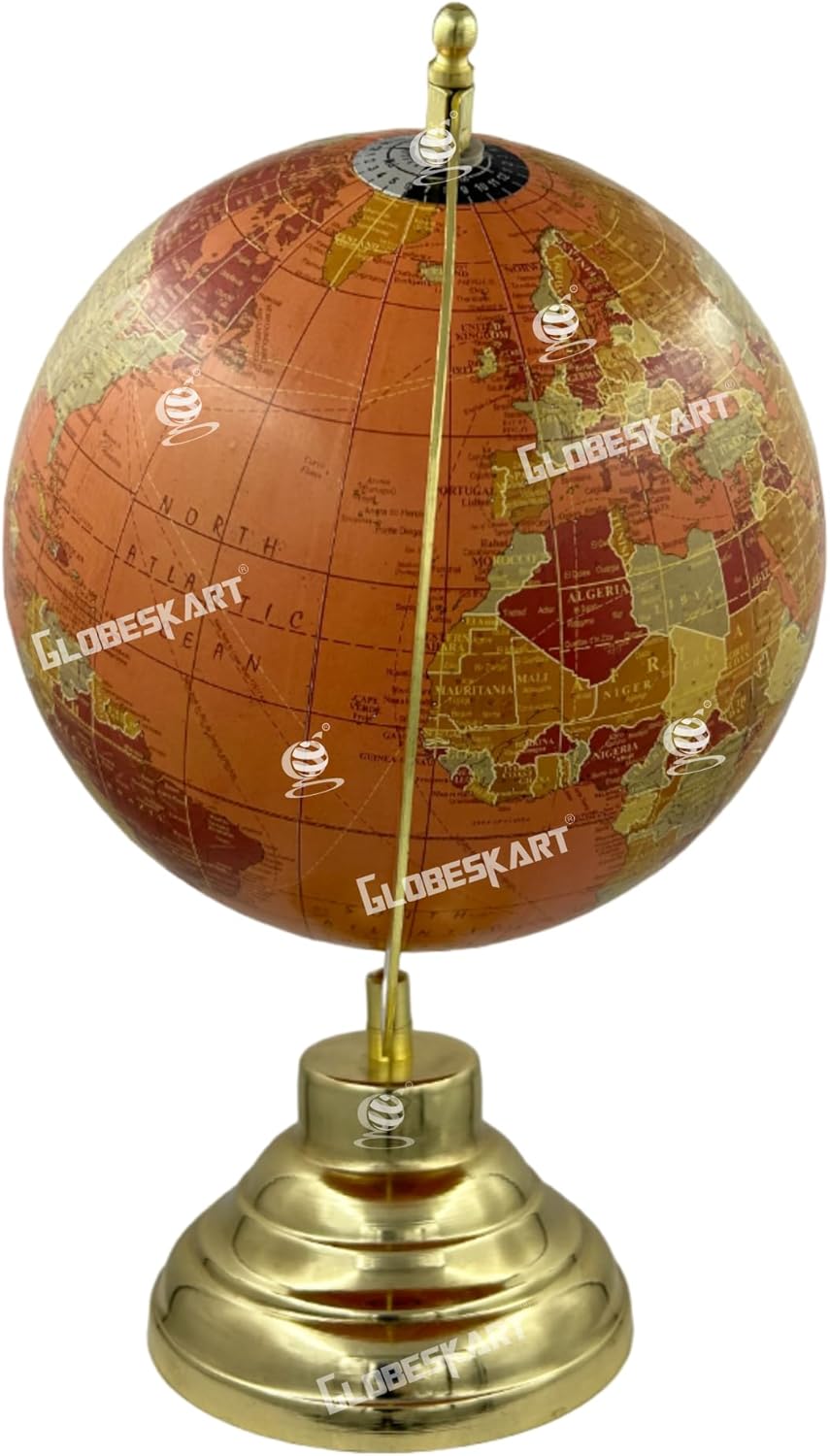 Samyuktha Educational/Antique Globe with Brass Antique Arc and Base/World Globe/Home Decor/Office Decor/Gift Item / 8 inches (Rust Red)